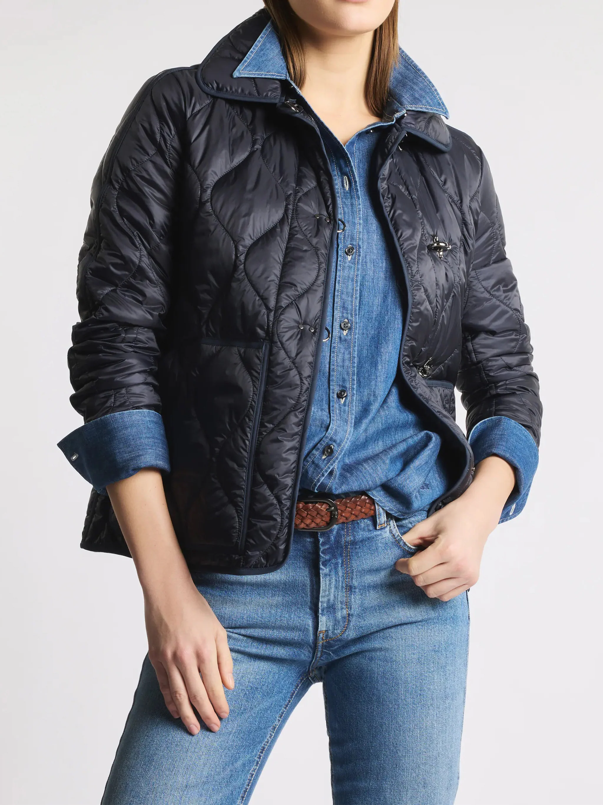Quilted Black Wave Stitched Toggle Jacket - Image 2