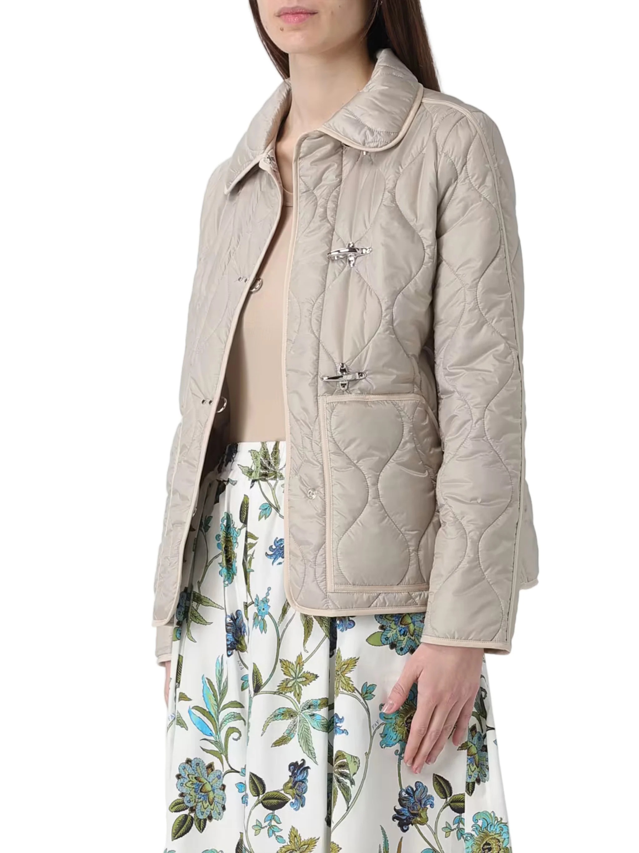 Quilted Neutral Wave Stitched Toggle Jacket - Image 3
