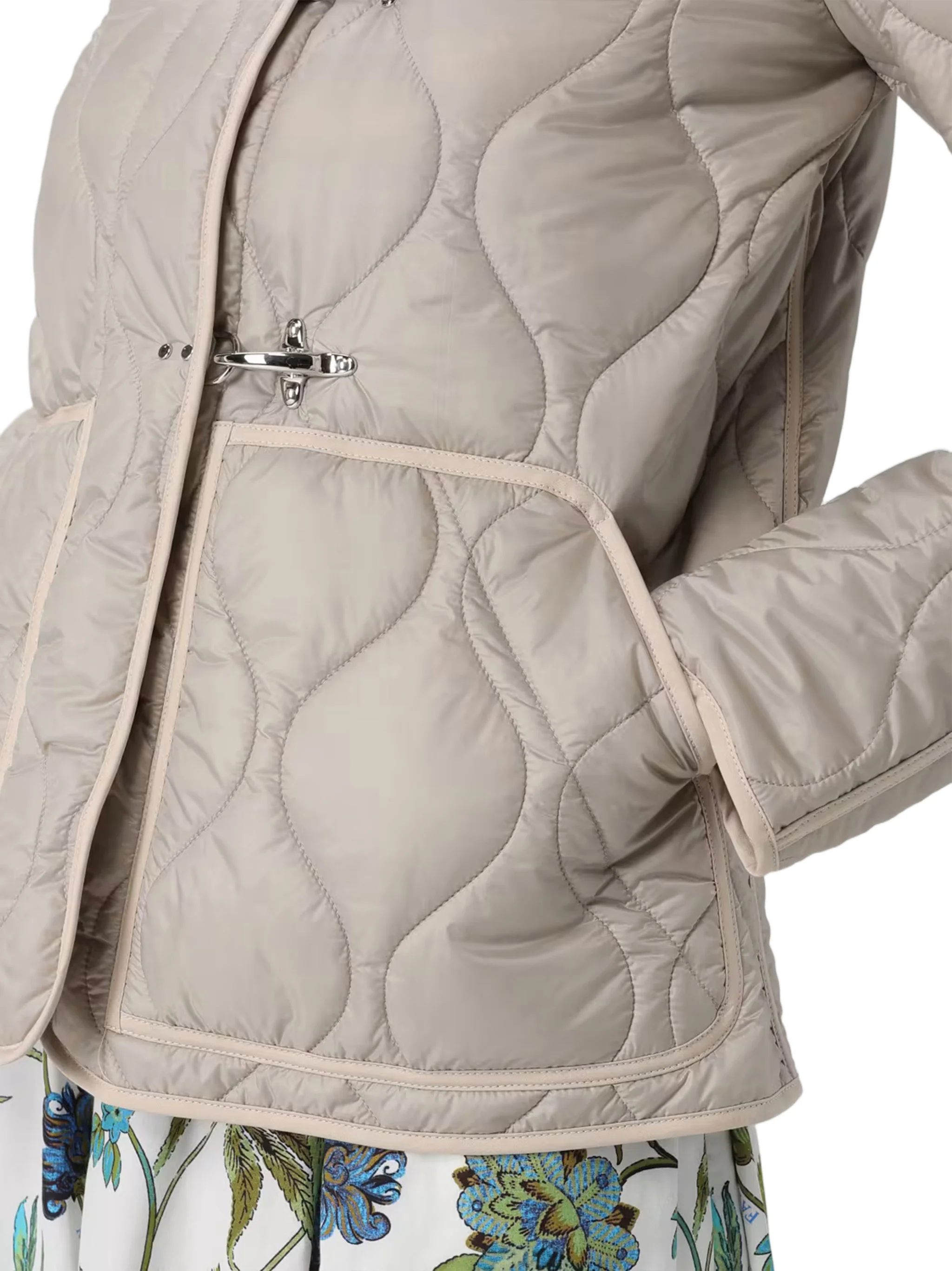 Quilted Neutral Wave Stitched Toggle Jacket - Image 4
