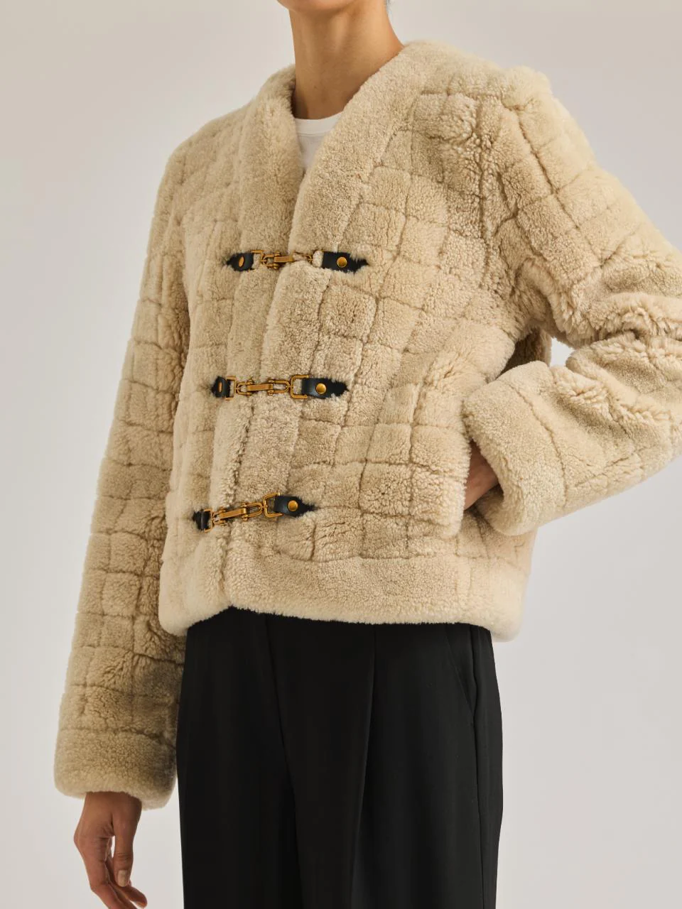 Quilted Stitch Shearling Jacket - Image 2