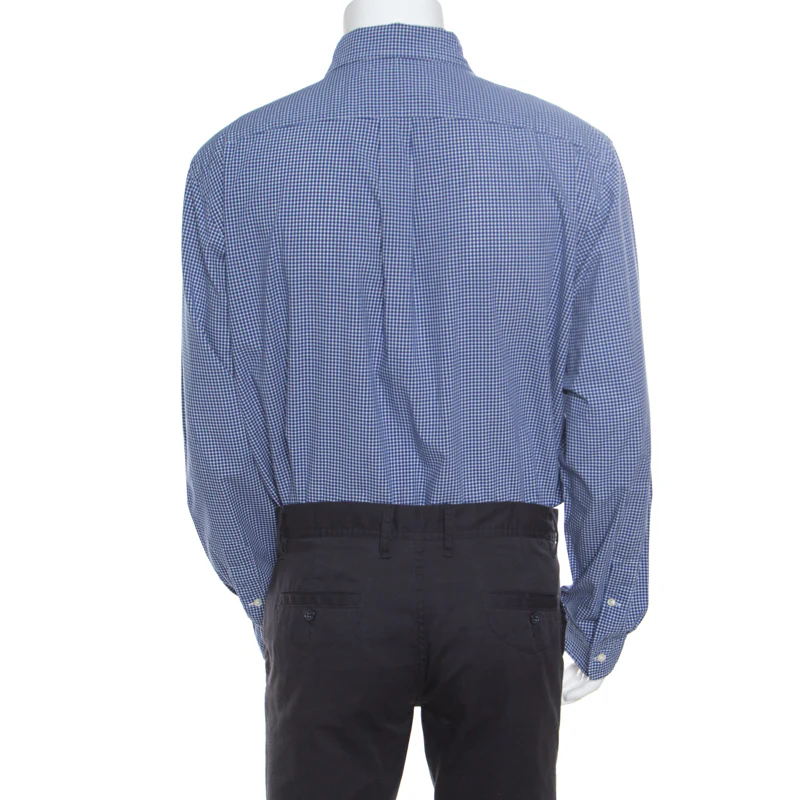 Ralph Lauren Blue Gingham Checked Cotton Logo Embroidered Long Sleeve Shirt - Image 3
