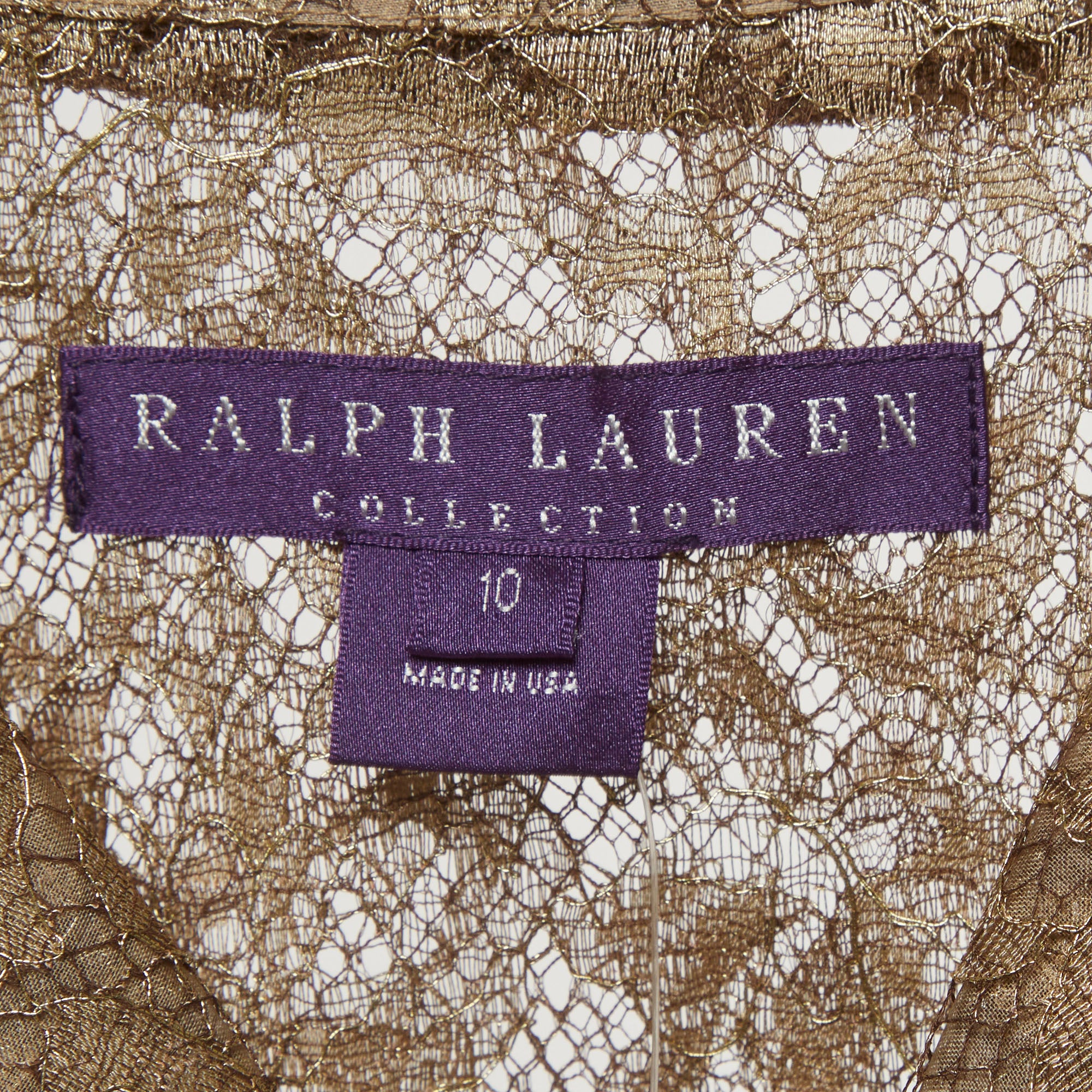 Ralph Lauren Gold Lace Long Sleeve Belted Jacket - Image 4