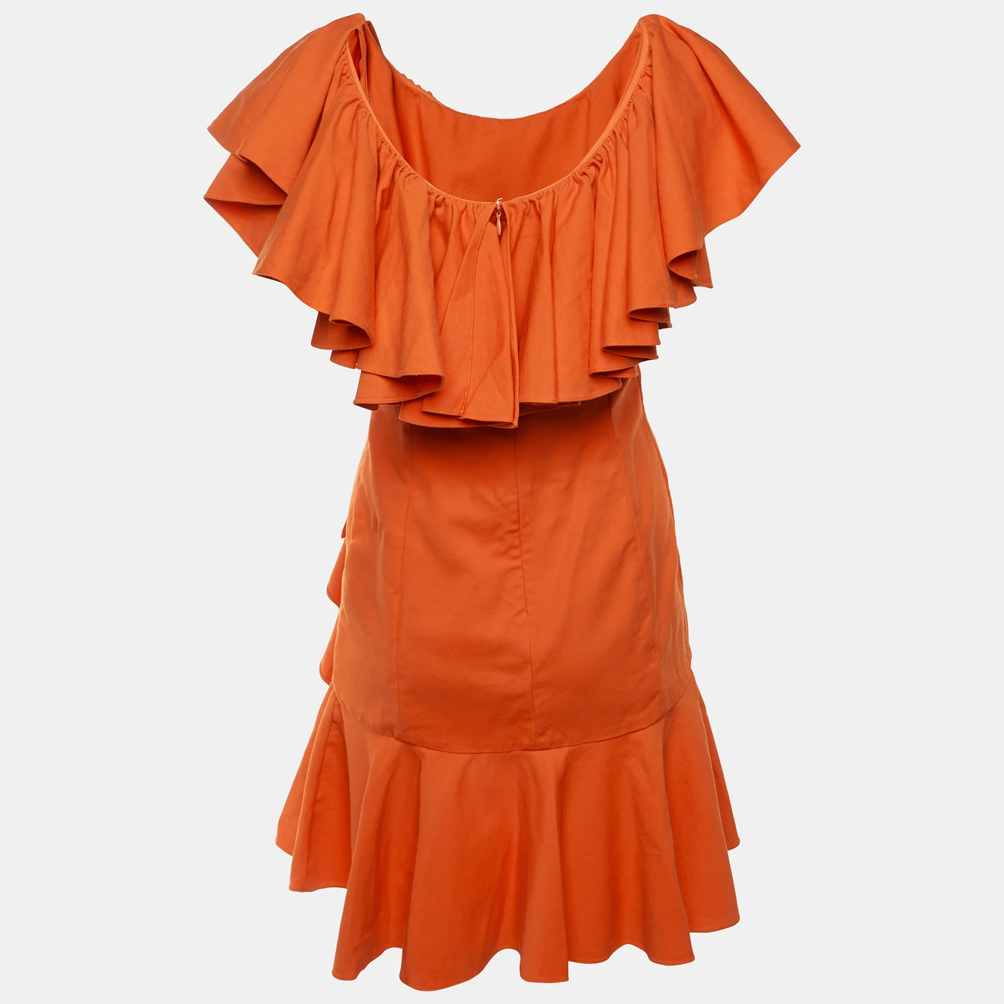 Ralph Lauren Orange Stretch Cotton Ruffled Dress - Image 3