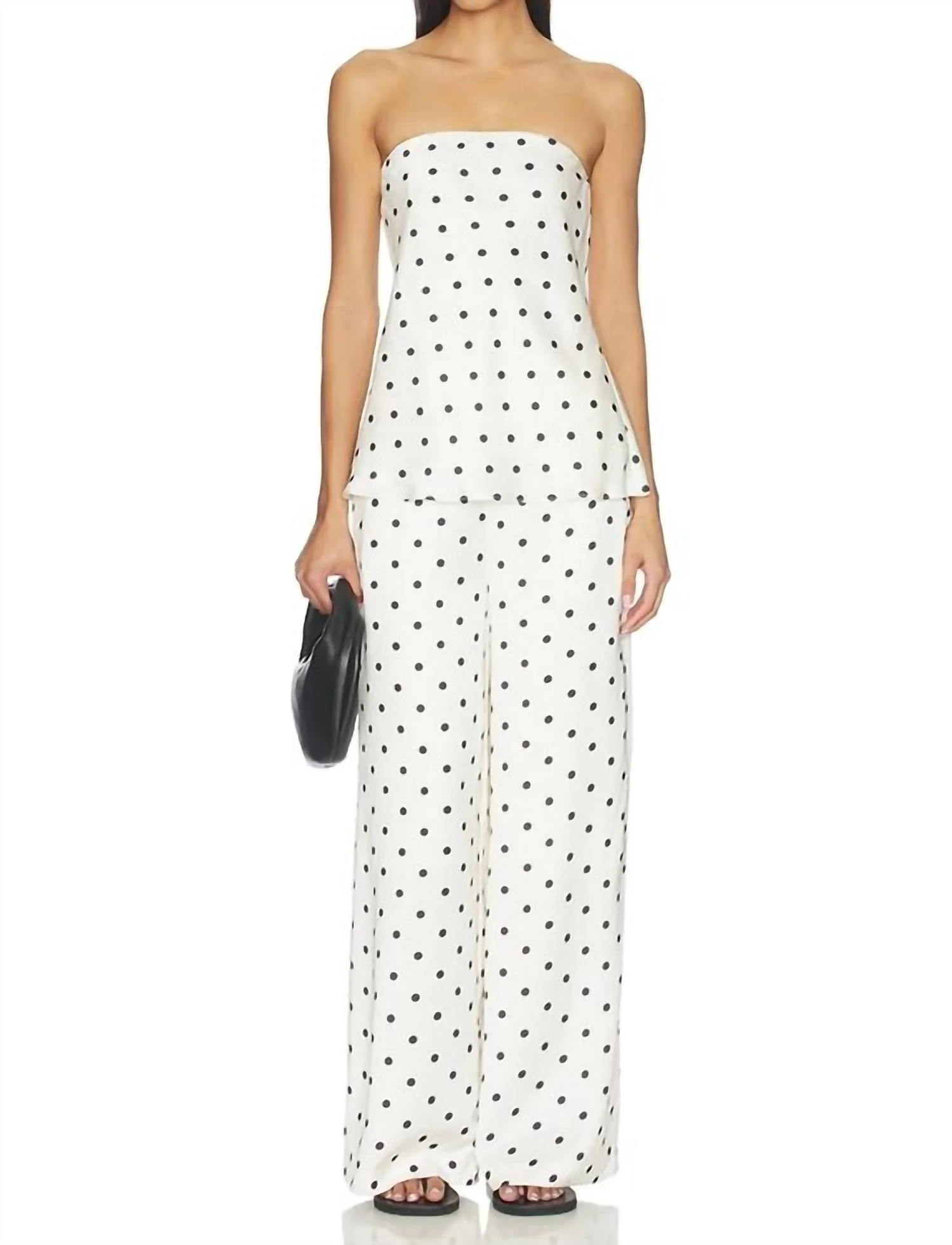 Ravyn Polka Dot Wide Leg Coordinating Satin Pants In Ivory Multi