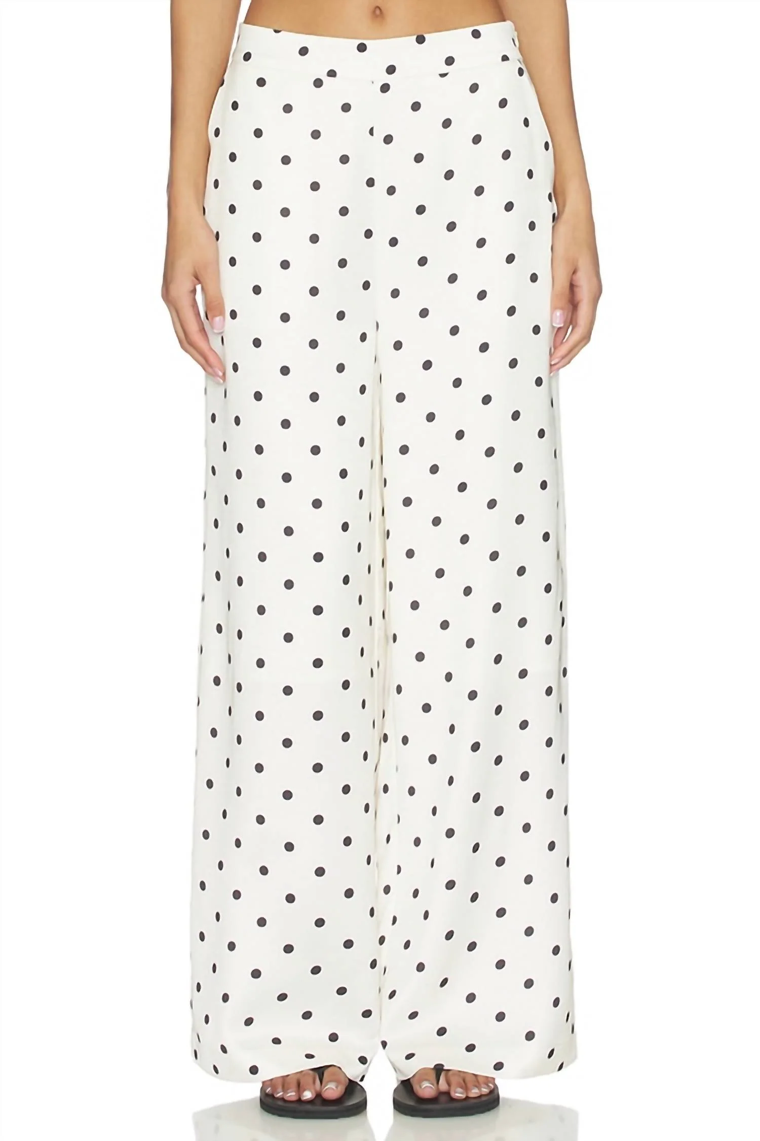 Ravyn Polka Dot Wide Leg Coordinating Satin Pants In Ivory Multi - Image 4