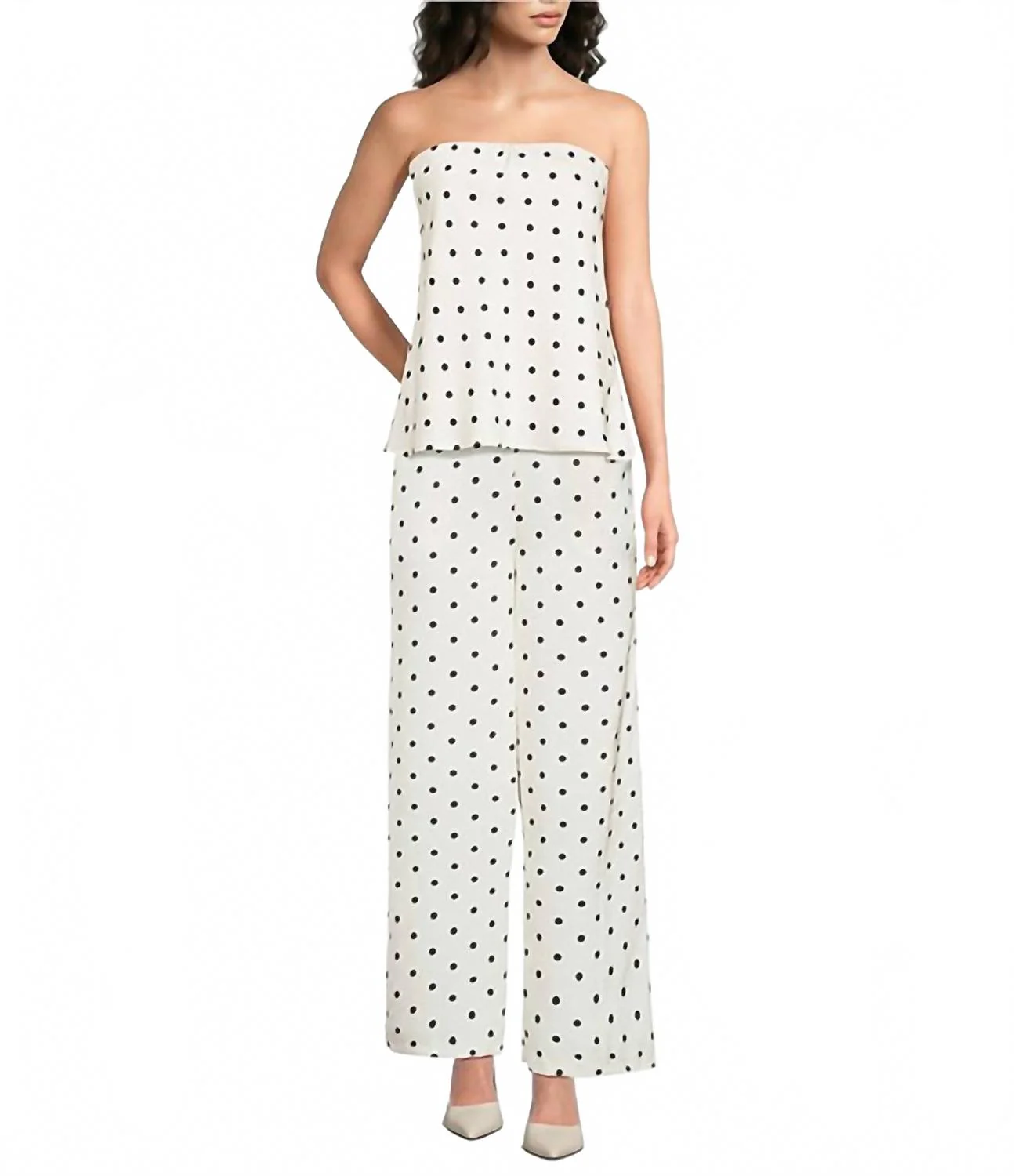 Ravyn Polka Dot Wide Leg Coordinating Satin Pants In Ivory Multi