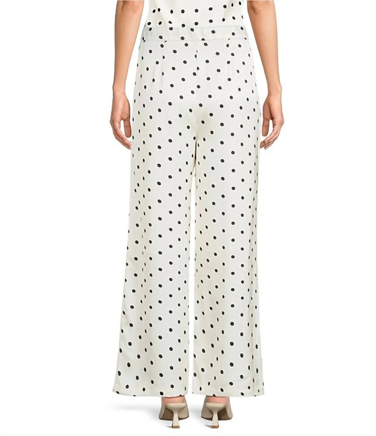 Ravyn Polka Dot Wide Leg Coordinating Satin Pants In Ivory Multi - Image 3