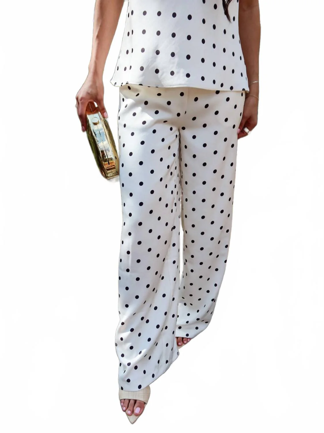 Ravyn Polka Dot Wide Leg Coordinating Satin Pants In Ivory Multi - Image 4