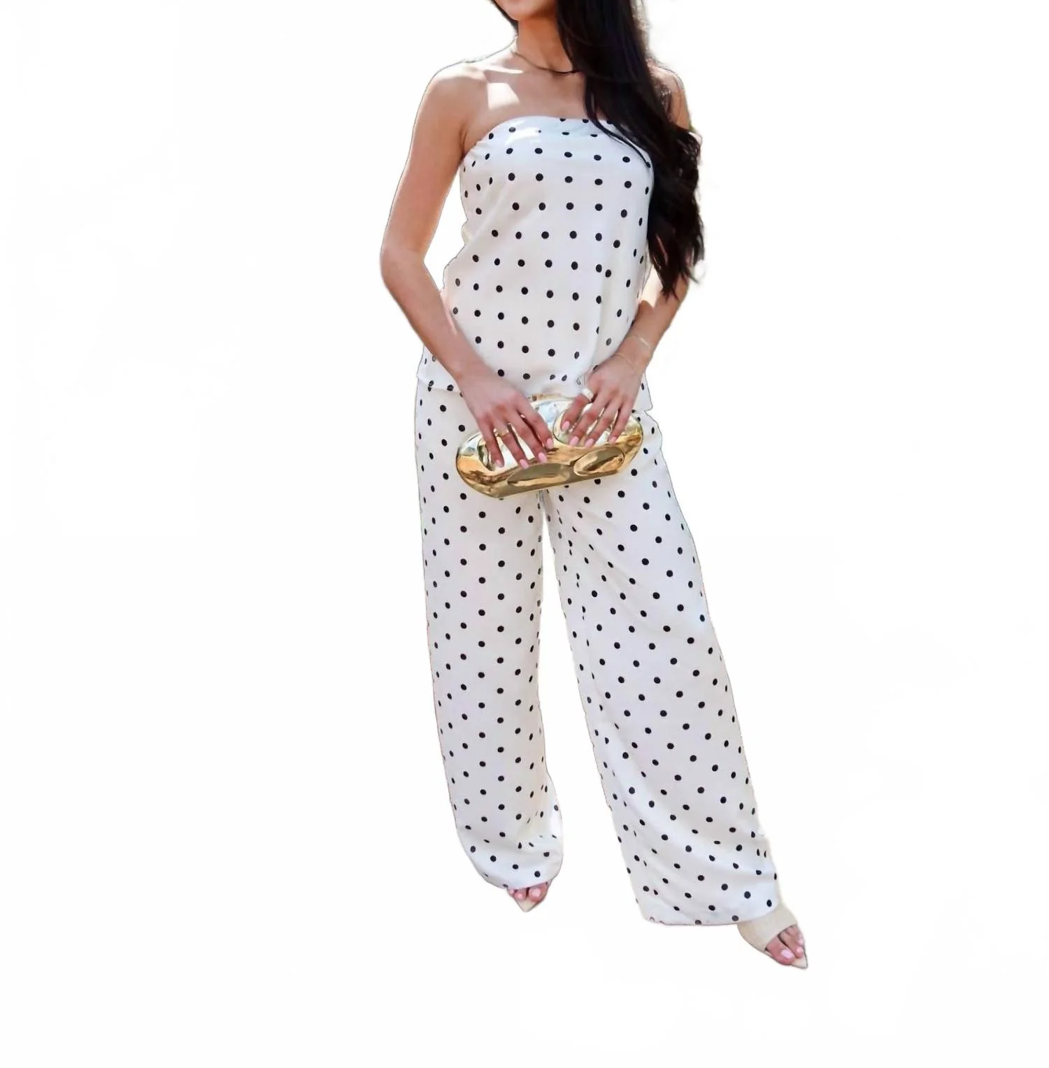Ravyn Polka Dot Wide Leg Coordinating Satin Pants In Ivory Multi - Image 5
