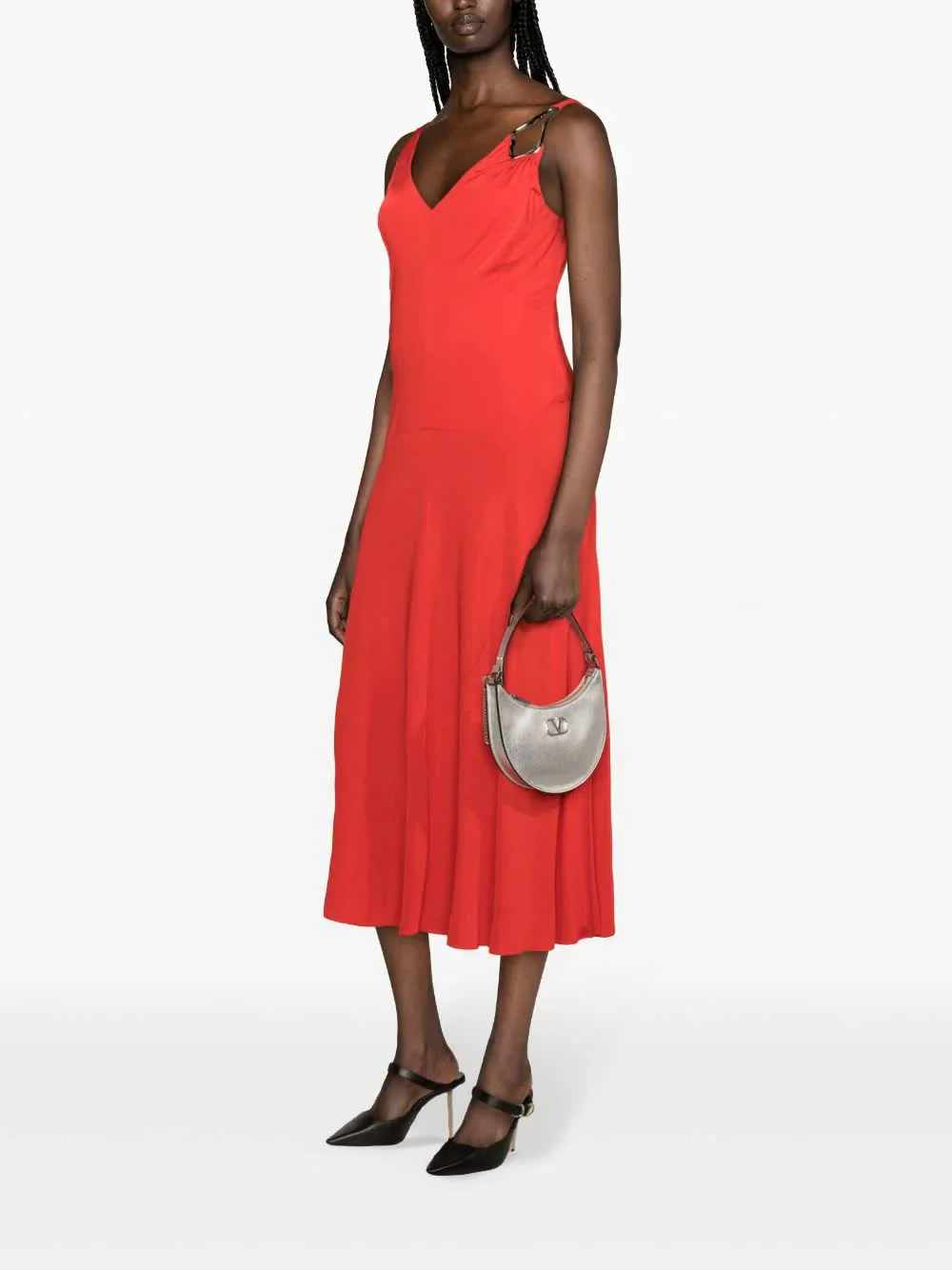 Red Abito Midi A-Line Viscose Dress - Image 3