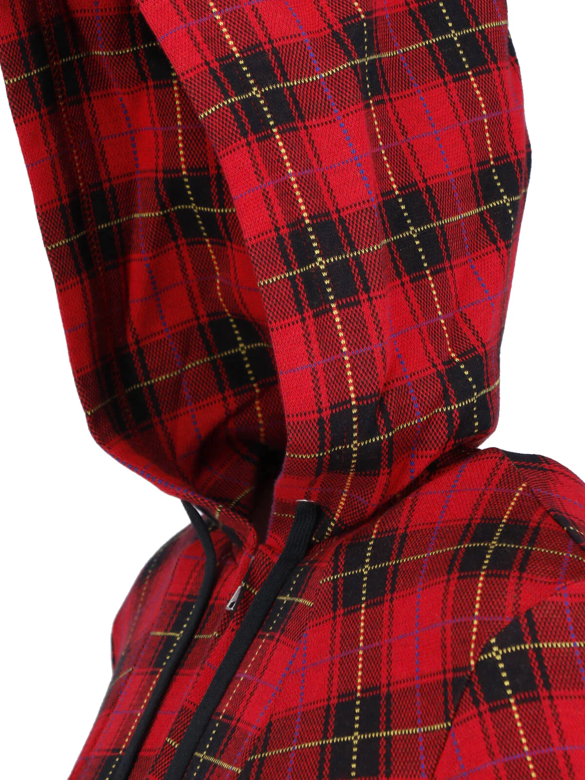 Red/Black Plaid Draped Hooded Dress - Image 5