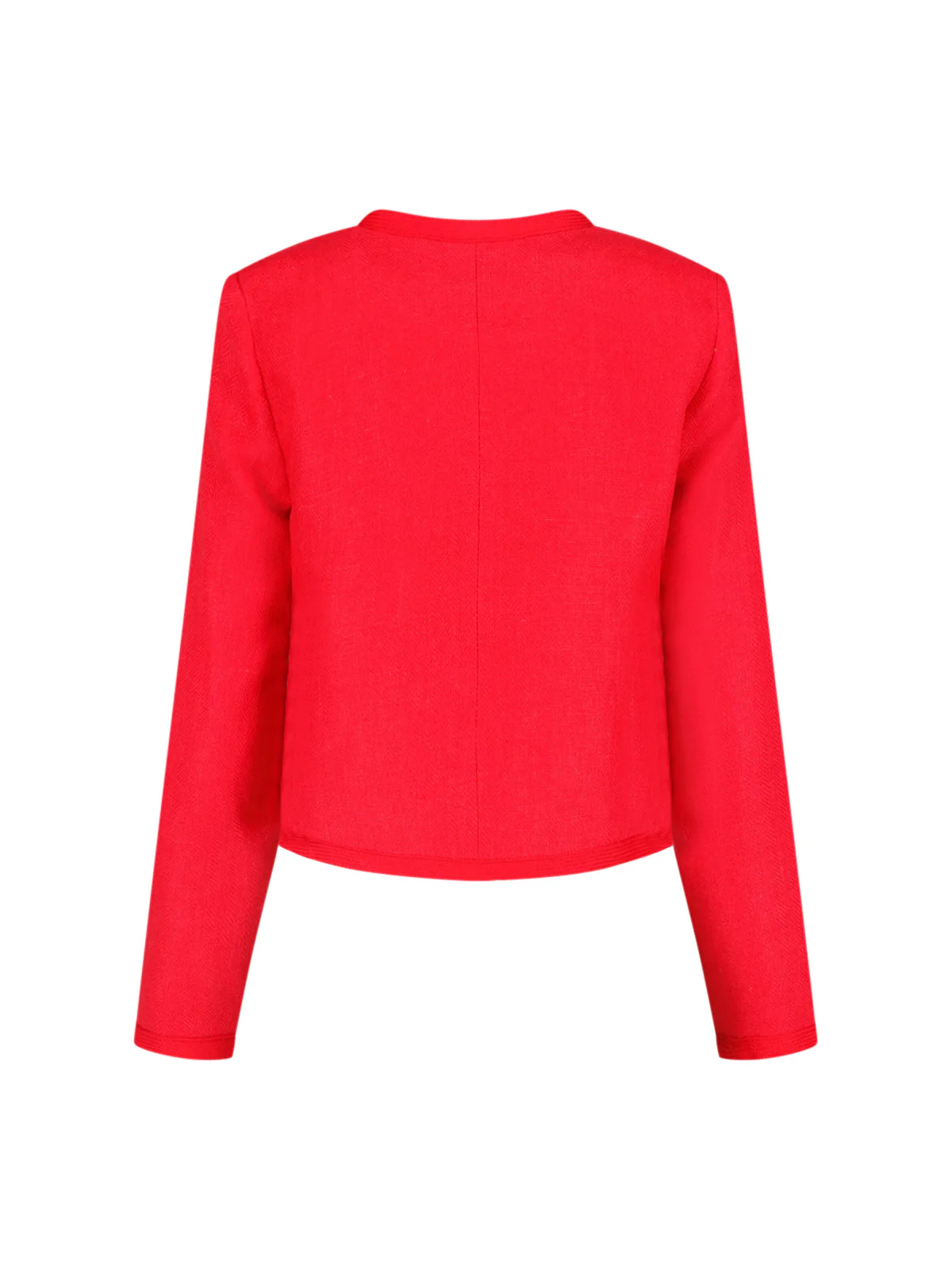 Red Cropped Gold Button Structured Jacket - Image 2
