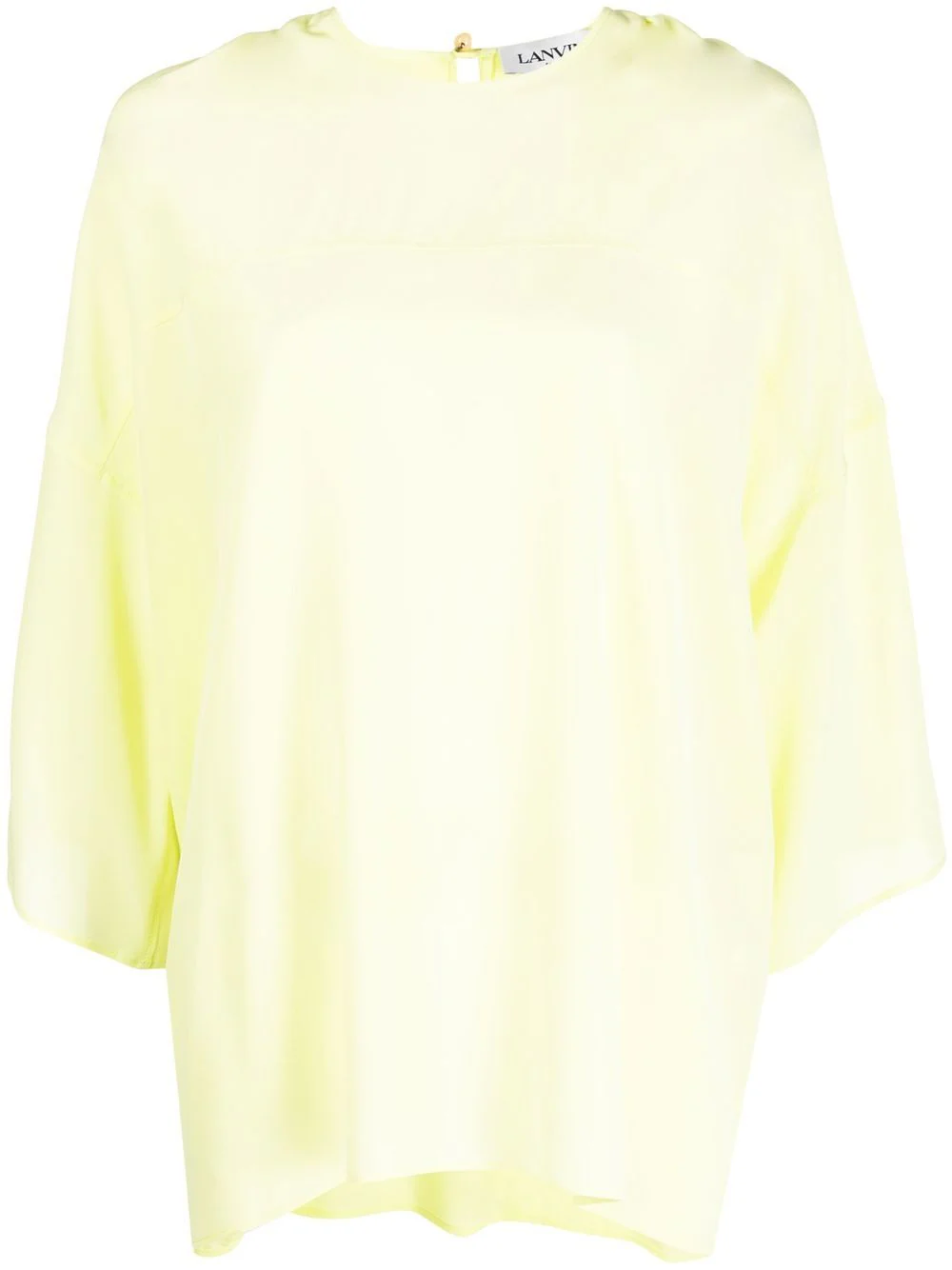 Red Round Neck Silk Elbow-Sleeve Top