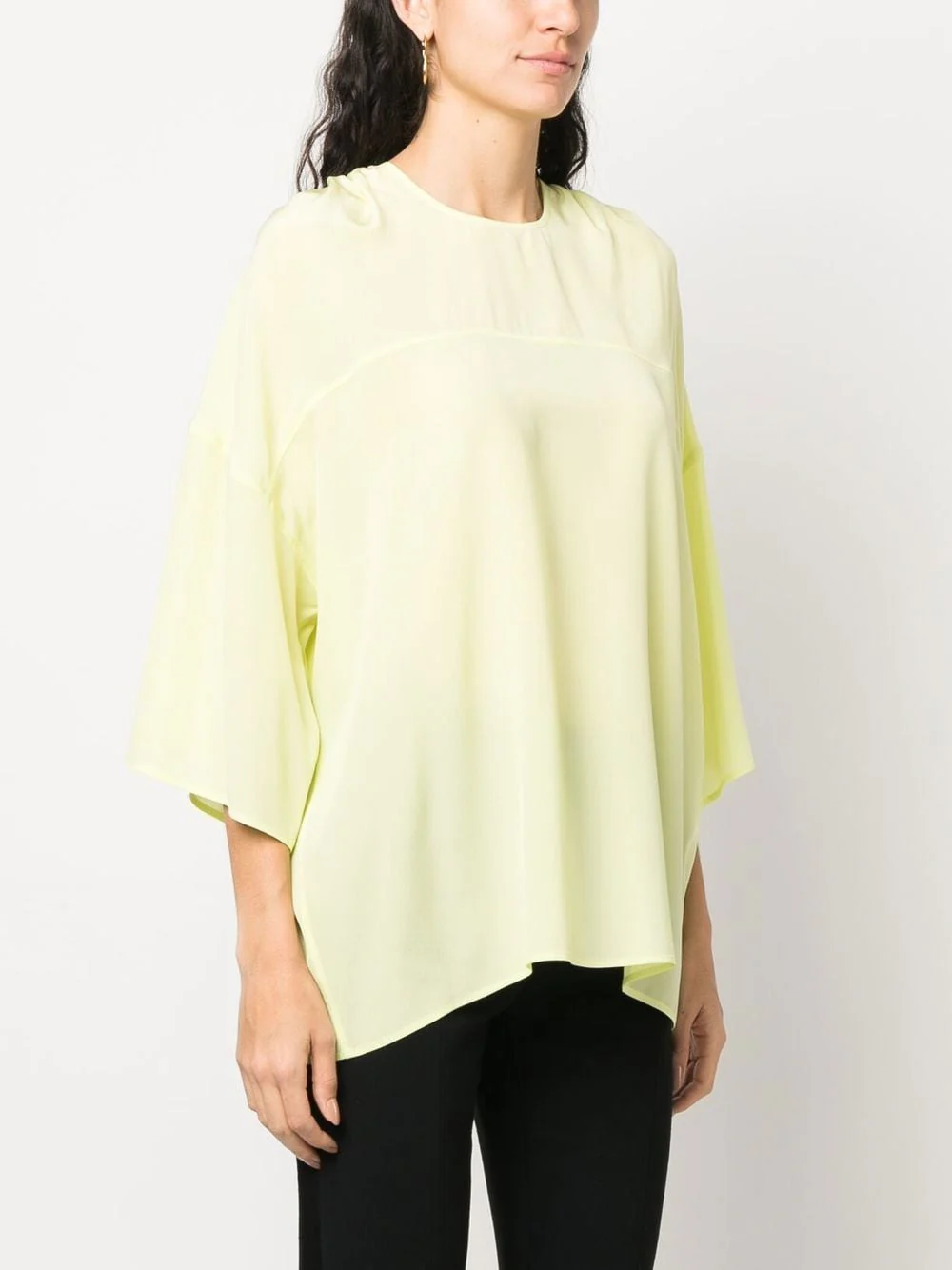 Red Round Neck Silk Elbow-Sleeve Top - Image 3