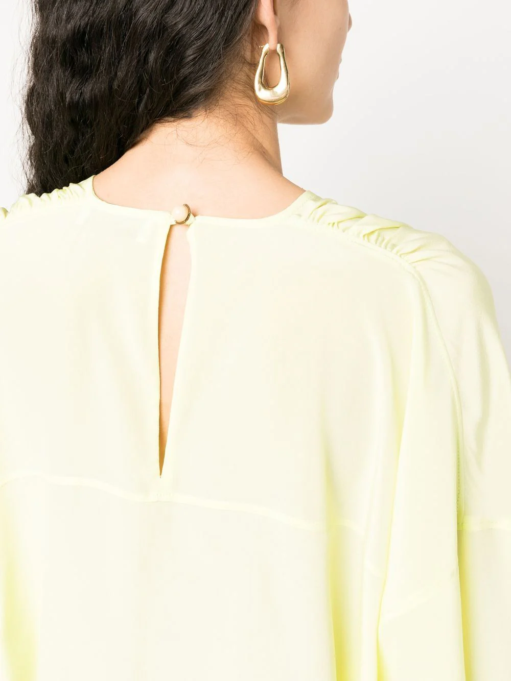 Red Round Neck Silk Elbow-Sleeve Top - Image 4