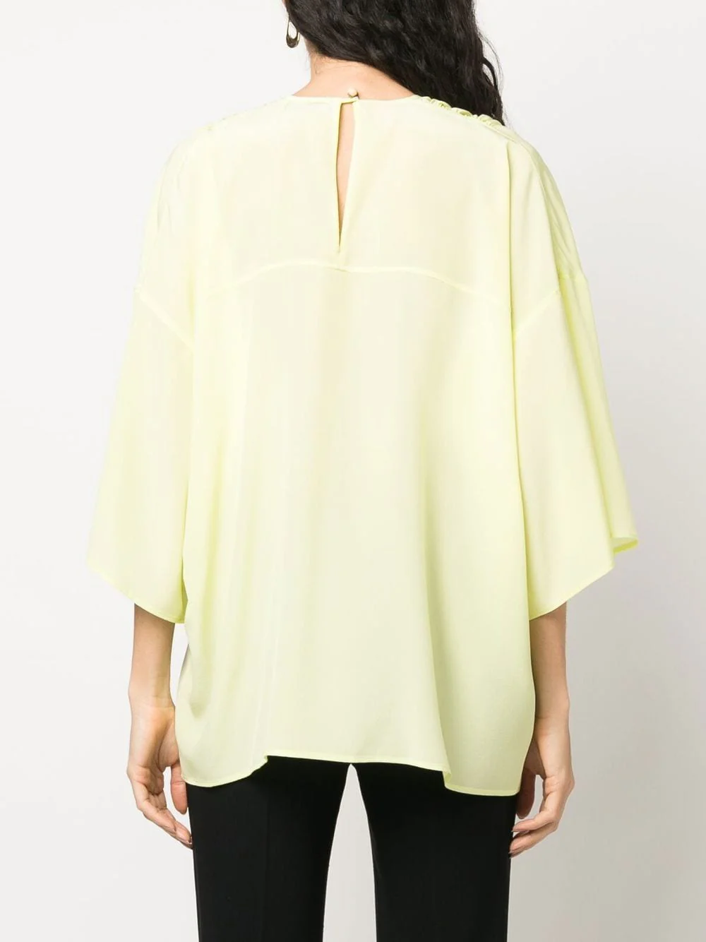 Red Round Neck Silk Elbow-Sleeve Top - Image 5