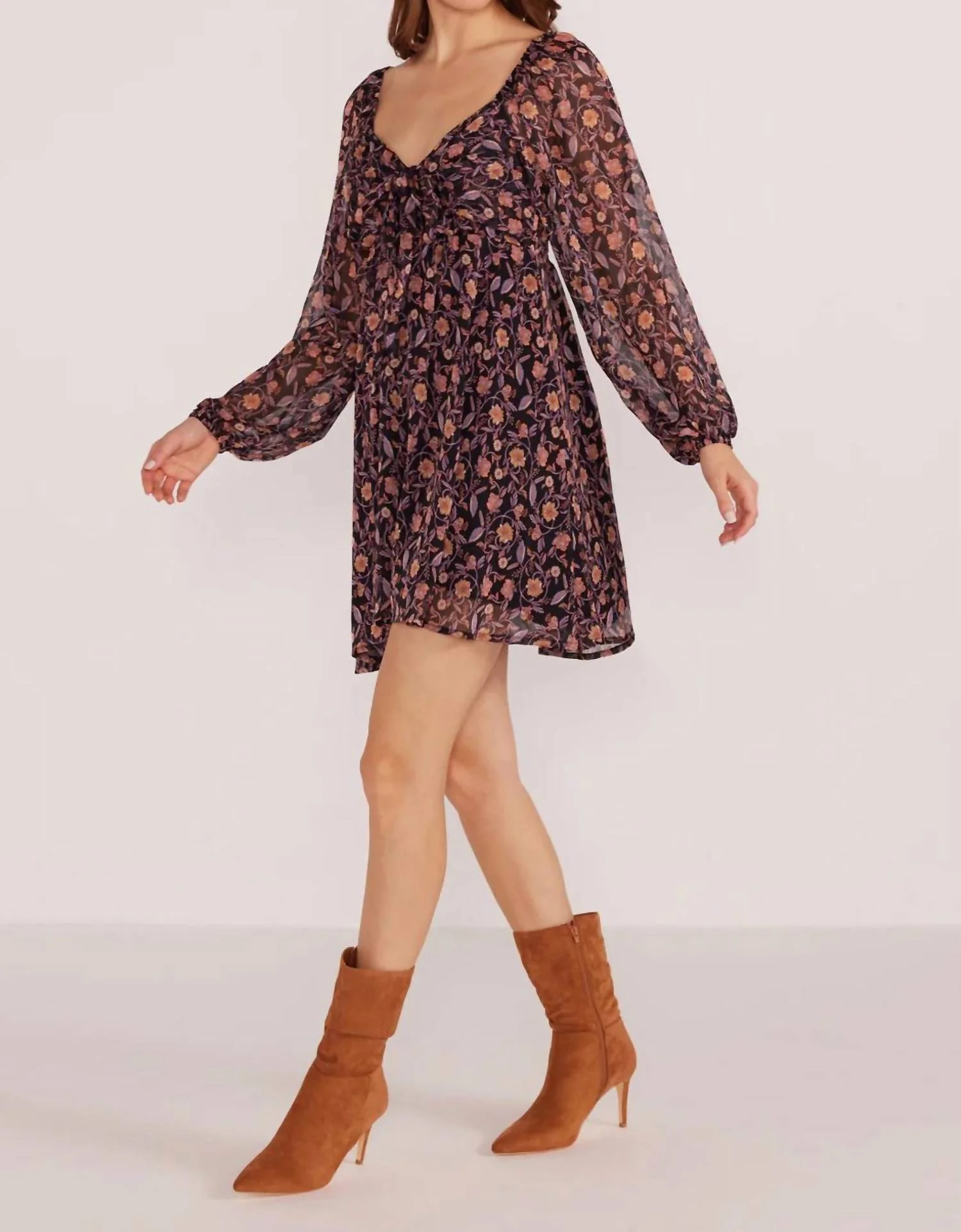 Regal Babydoll Mini Dress In Ditsy Floral - Image 2