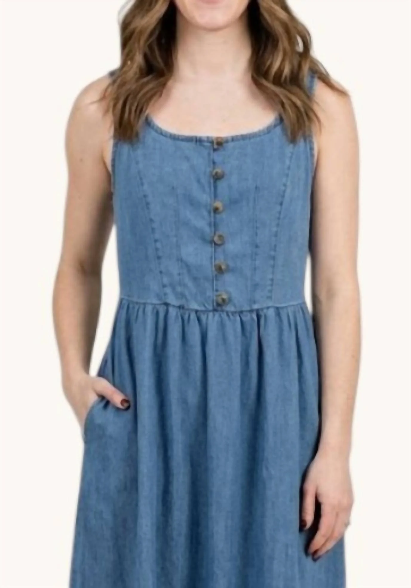 Relaxed Fit Button Up Midi Dress In Denim - Image 2