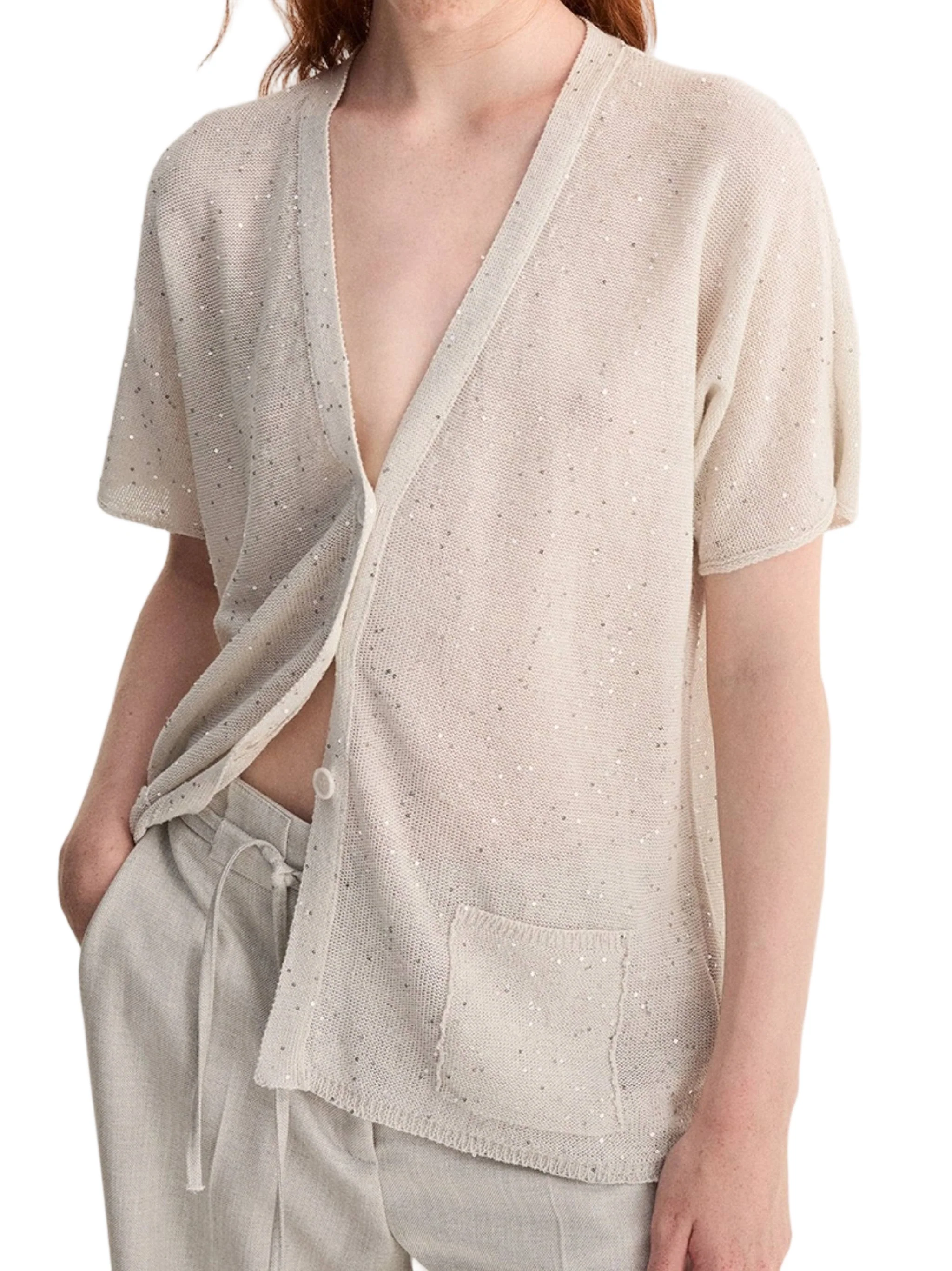 Relaxed-Fit V-Neck Textured Cardigan