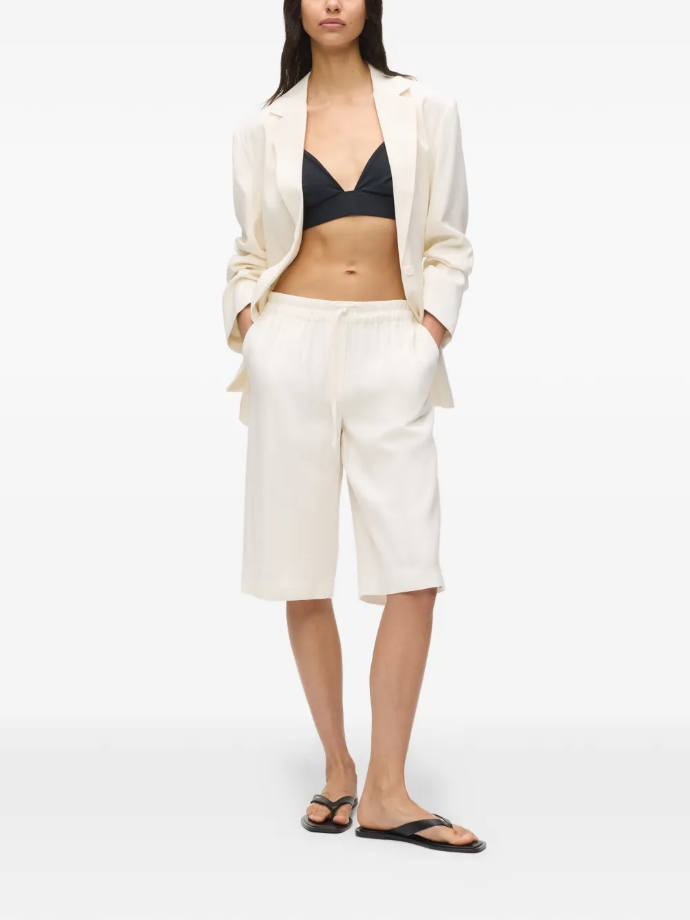 Relaxed Fit White Shorts with Elastic Waistband - Image 2