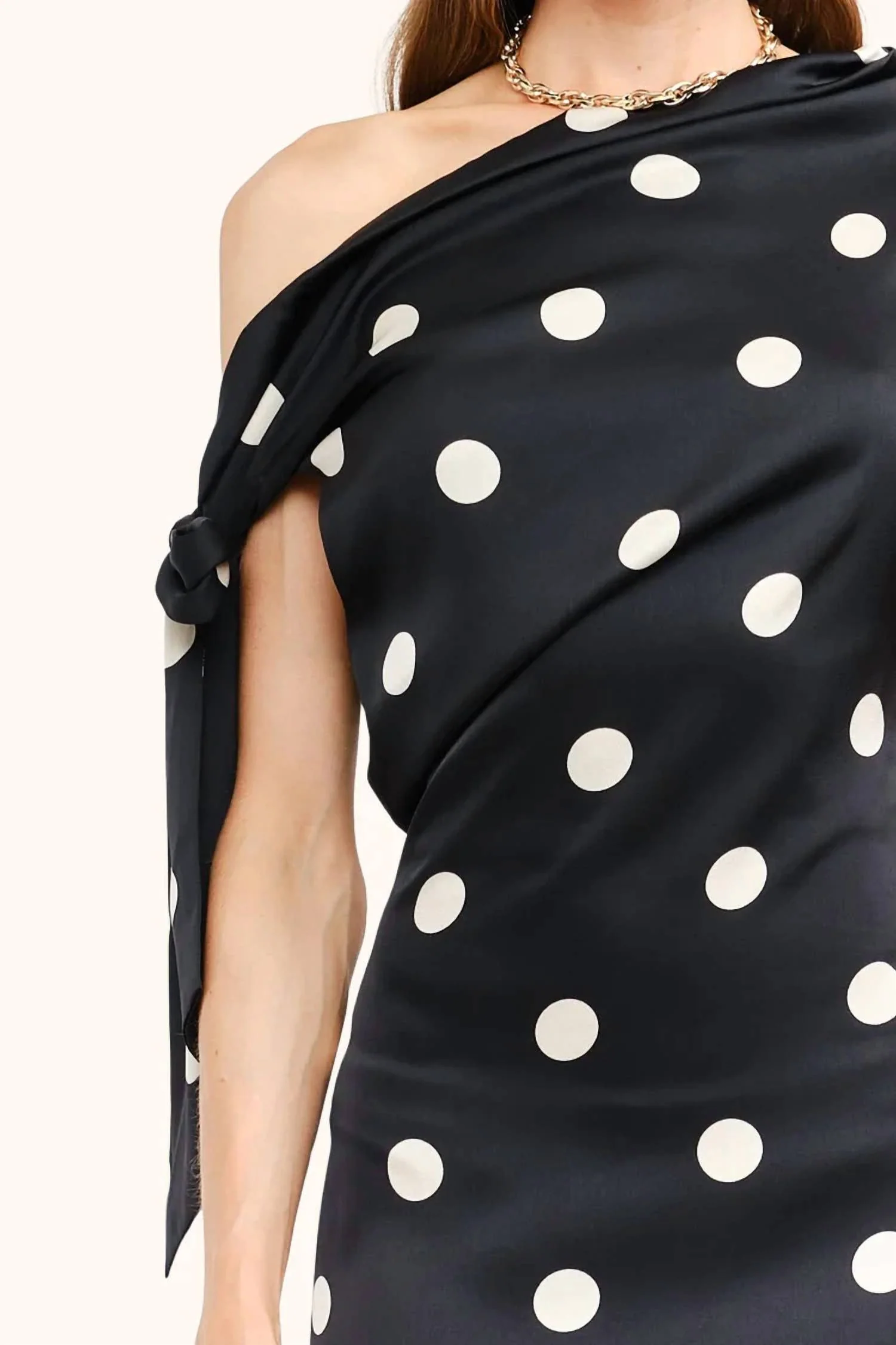 Remie Polka Dot Satin Bias Dress In Black - Image 3