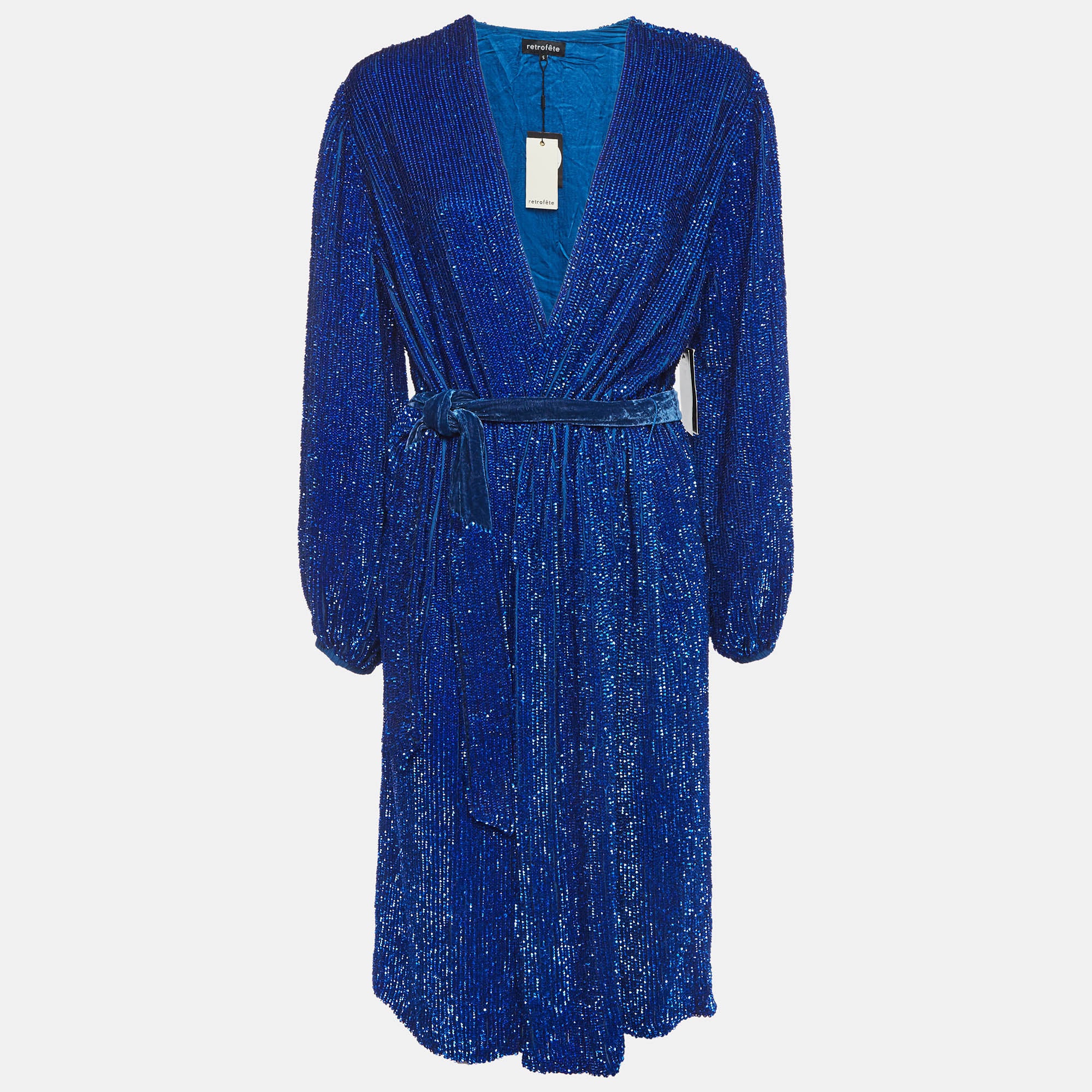 Retrofete Blue Sequin Gabrielle Wrap Dress