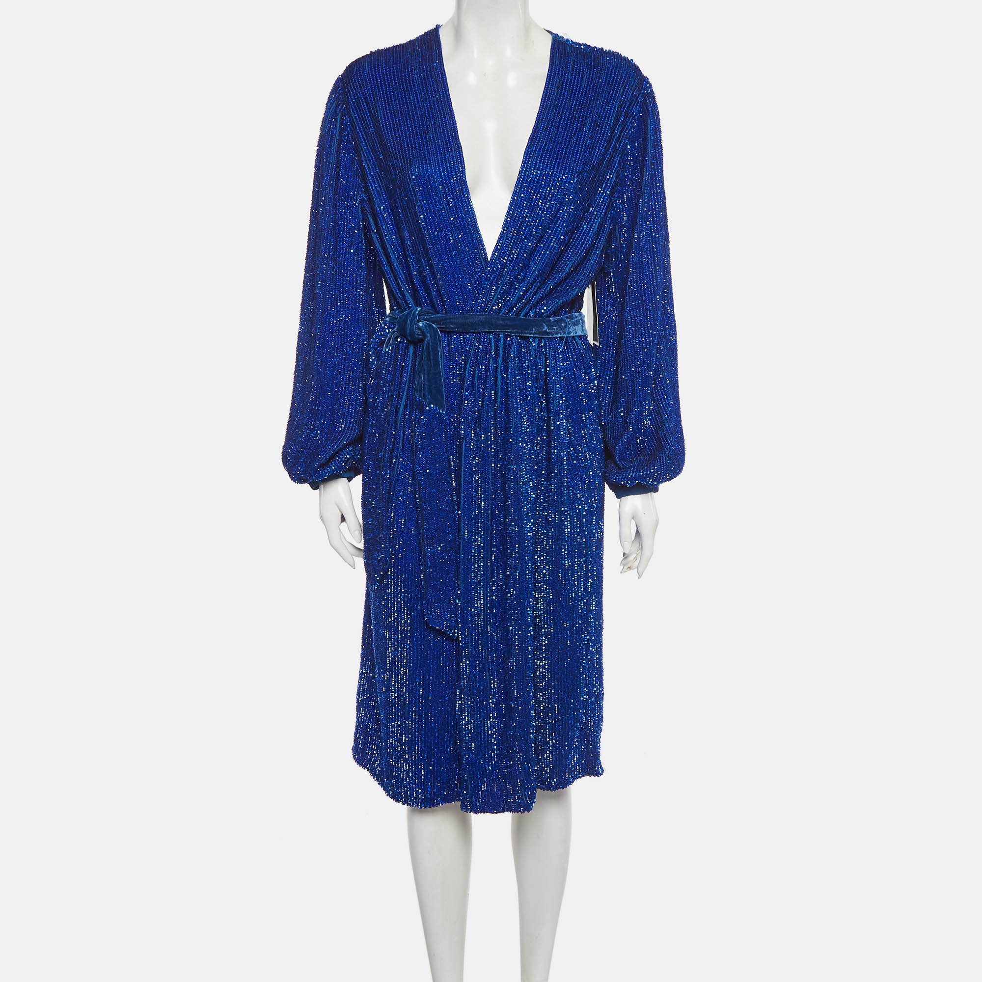 Retrofete Blue Sequin Gabrielle Wrap Dress - Image 2