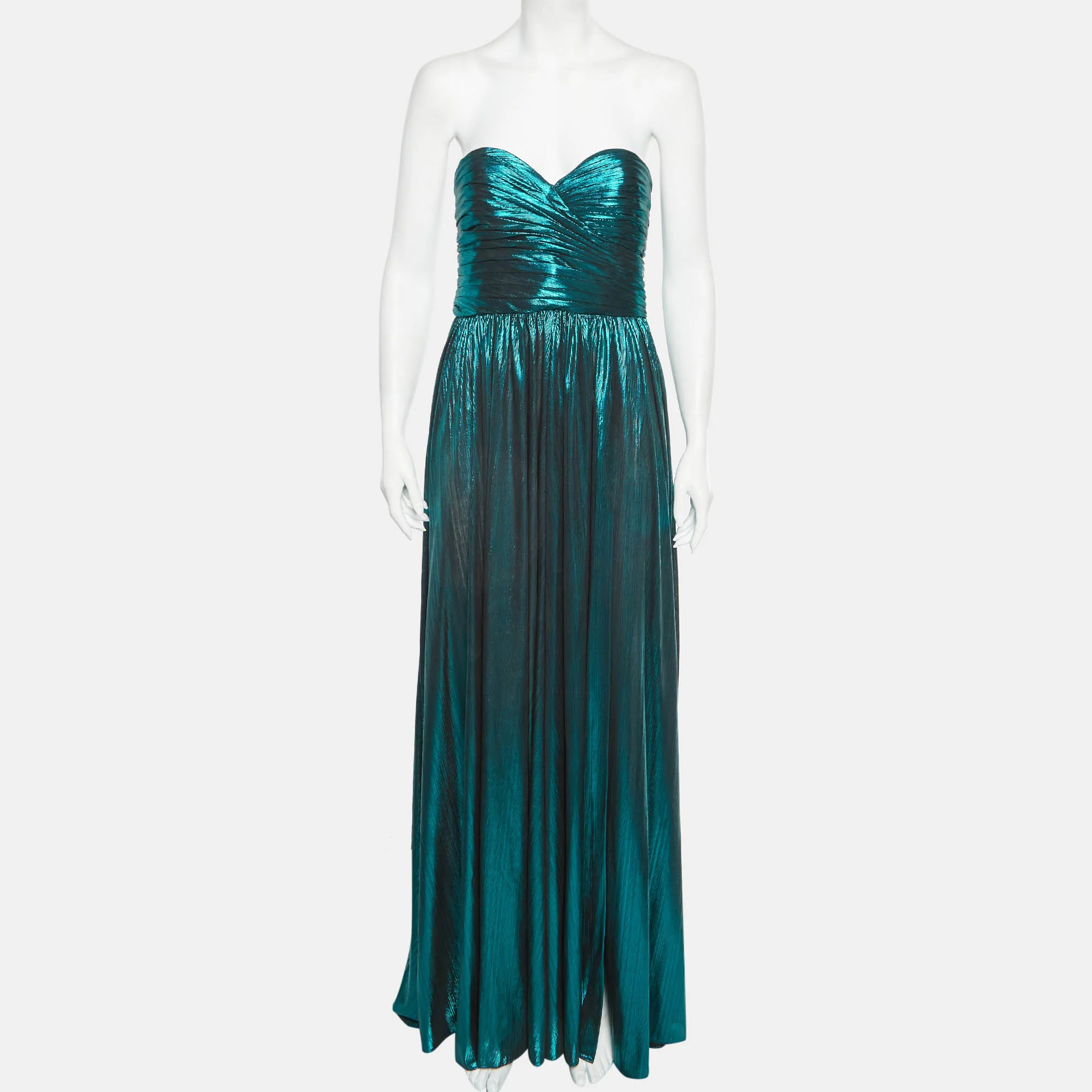 Retrofete Green Plissé Lamé Strapless Ezri Maxi Dress - Image 2