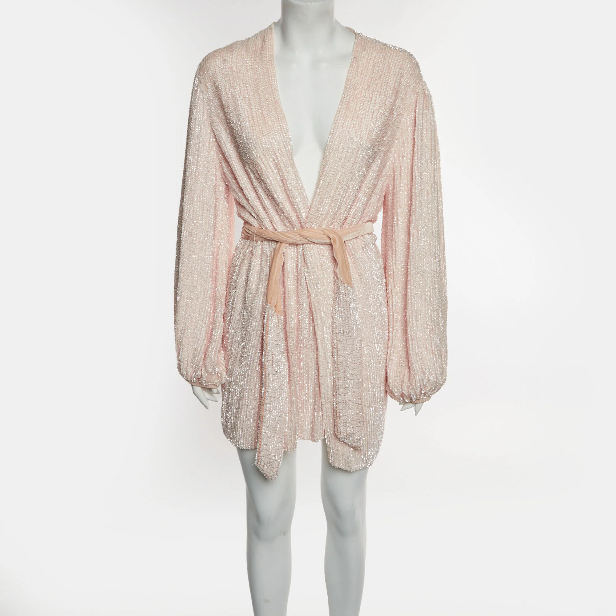 Retrofete Pink Sequin And Velvet Belted Mini Robe Dress - Image 2