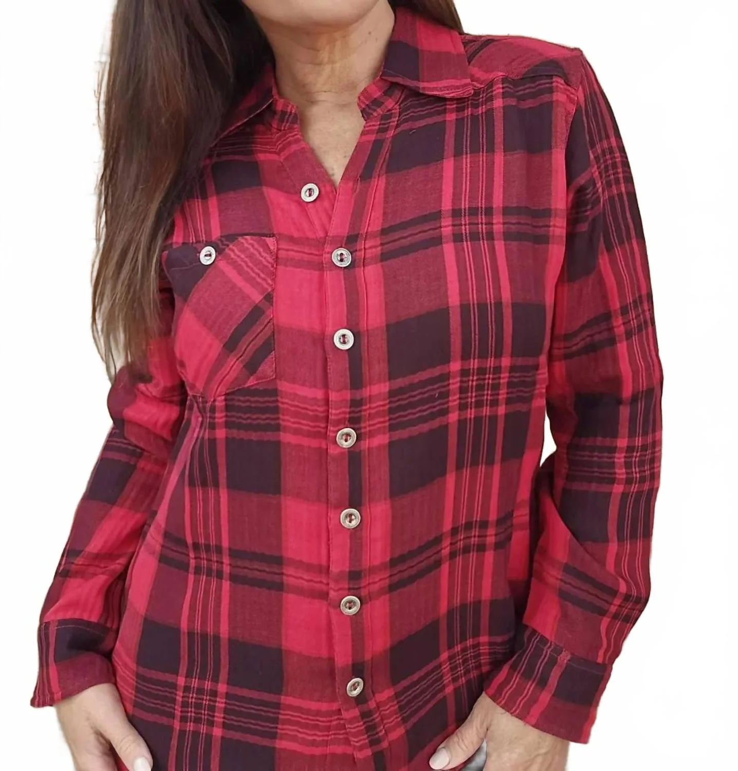 Reversible Button Front Top In Red
