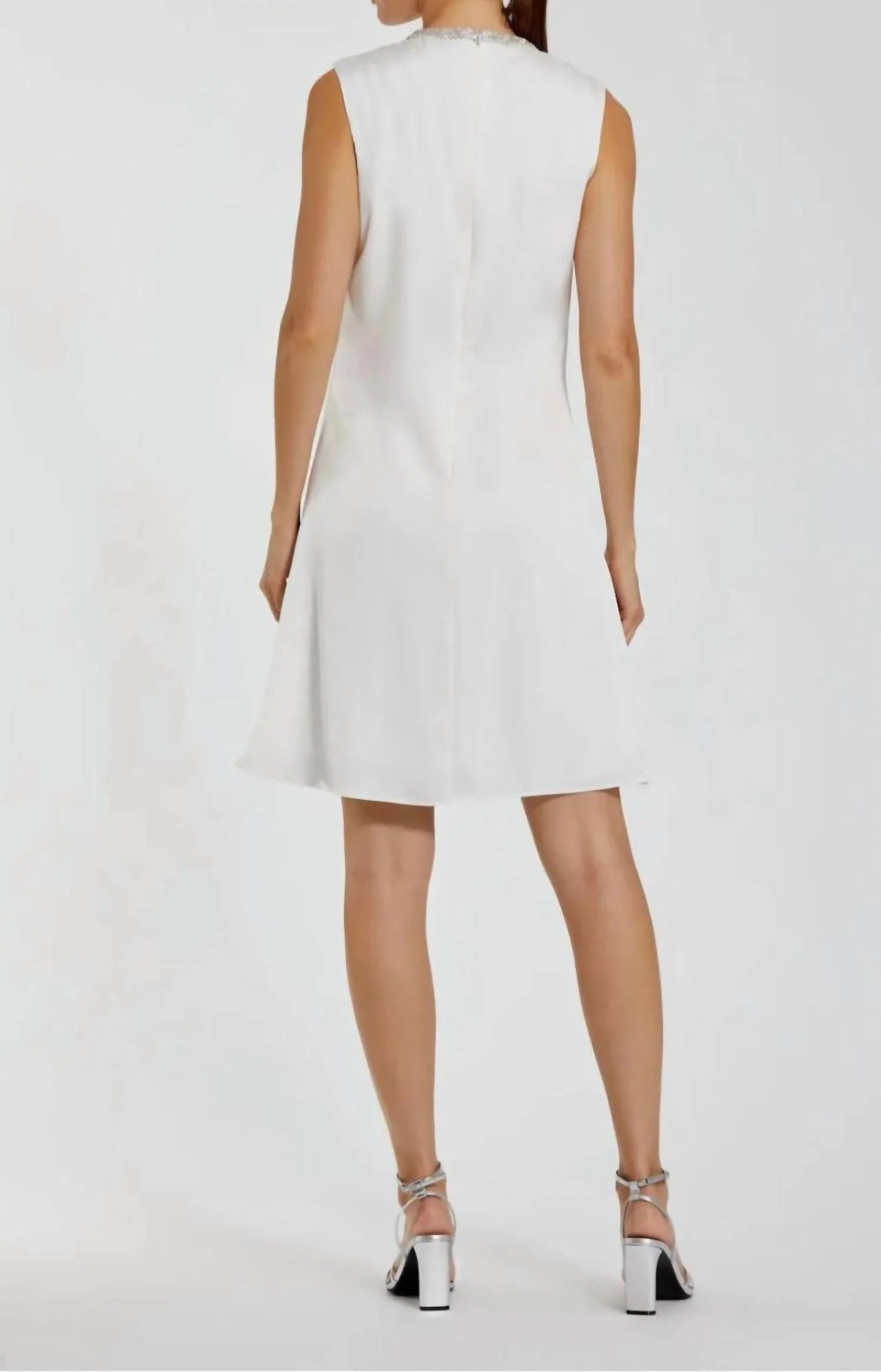 Rhinestone Neckline Draped Mini Dress In White - Image 2