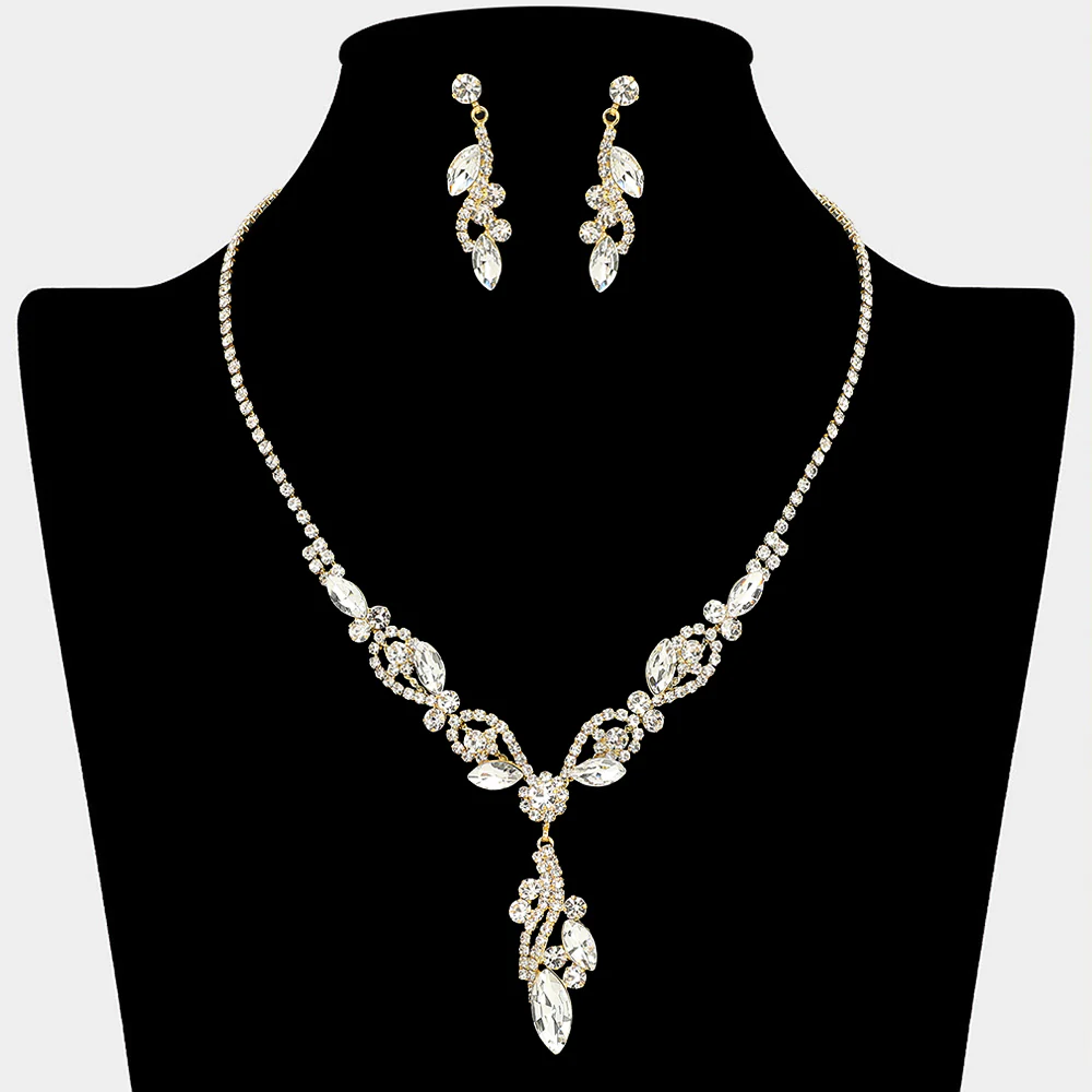 Rhinestone Paved Marquise Pendant Necklace