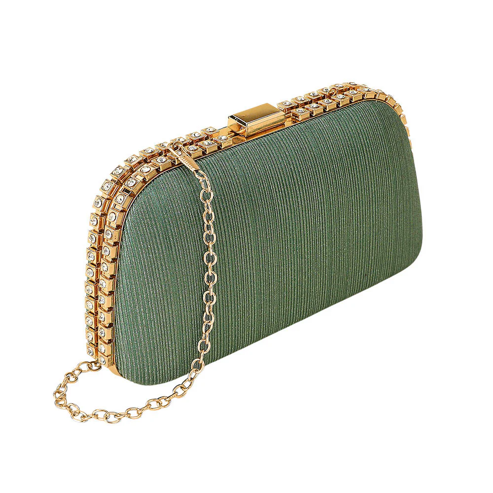 Rhinestone Trim Around Sparkle Crossbody Evening Clutch Bag - Image 2