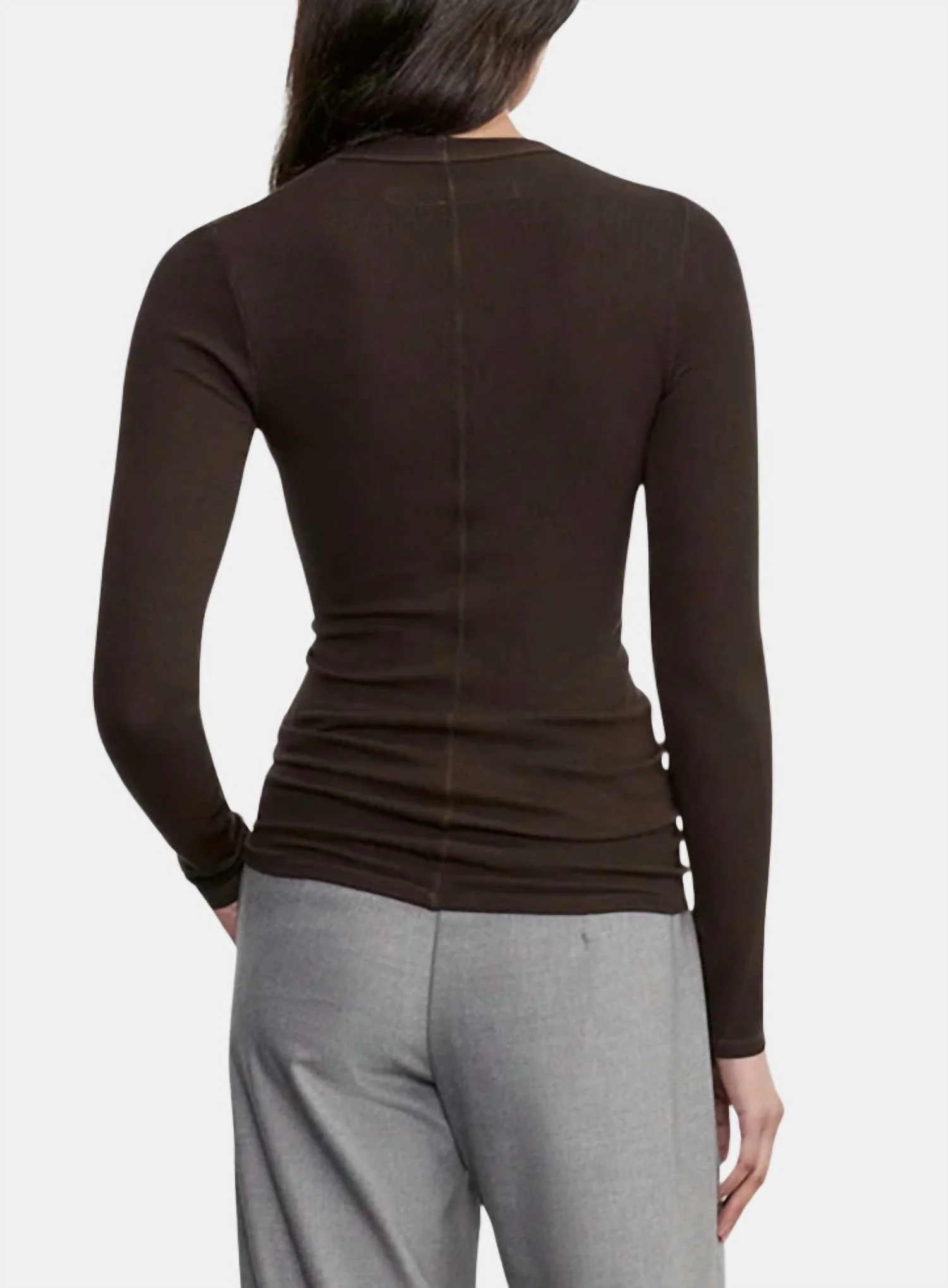 Rib Bold Long Sleeve U Top In Coffee Bean - Image 3
