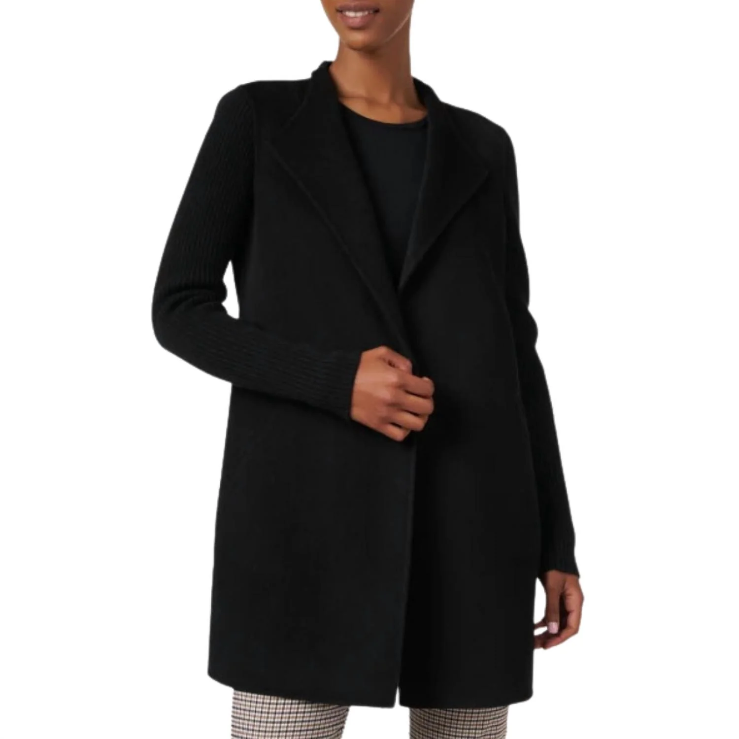Rib Sleeve Coat In Black