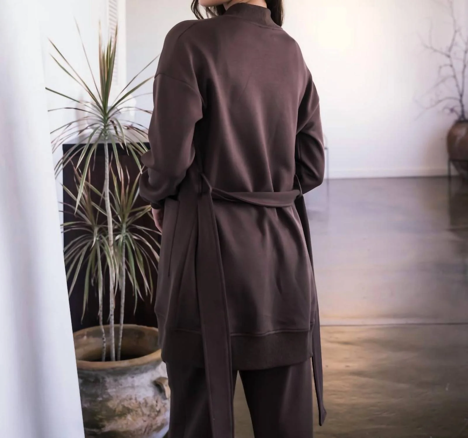 Ribbed Contrast Robe In Cocoa - Image 3