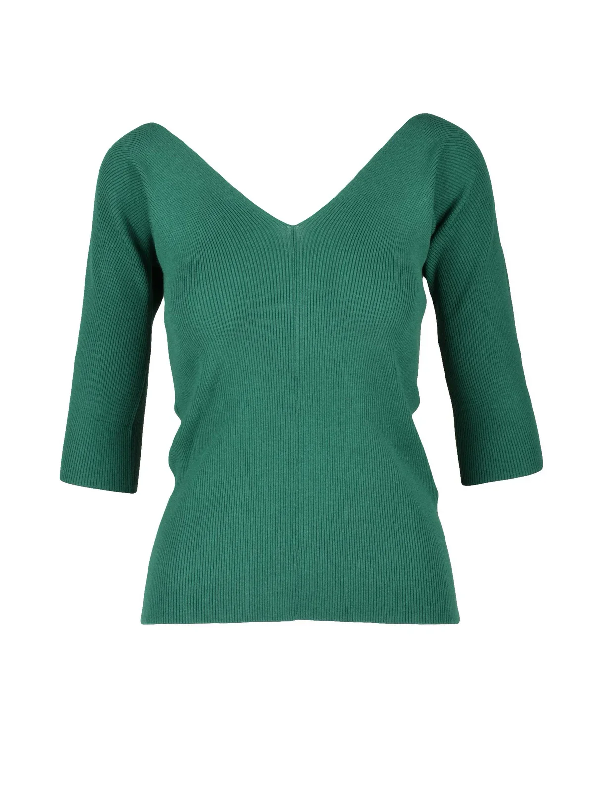 Ribbed Deep V-Neck Underlayer Top with Three-Quarter Sleeves