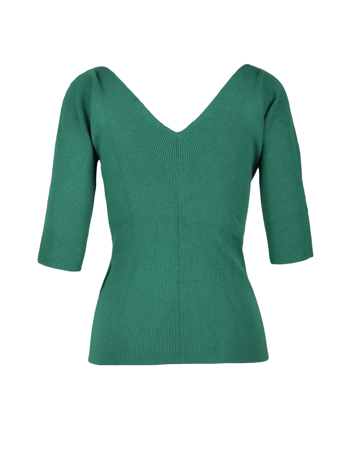 Ribbed Deep V-Neck Underlayer Top with Three-Quarter Sleeves - Image 2