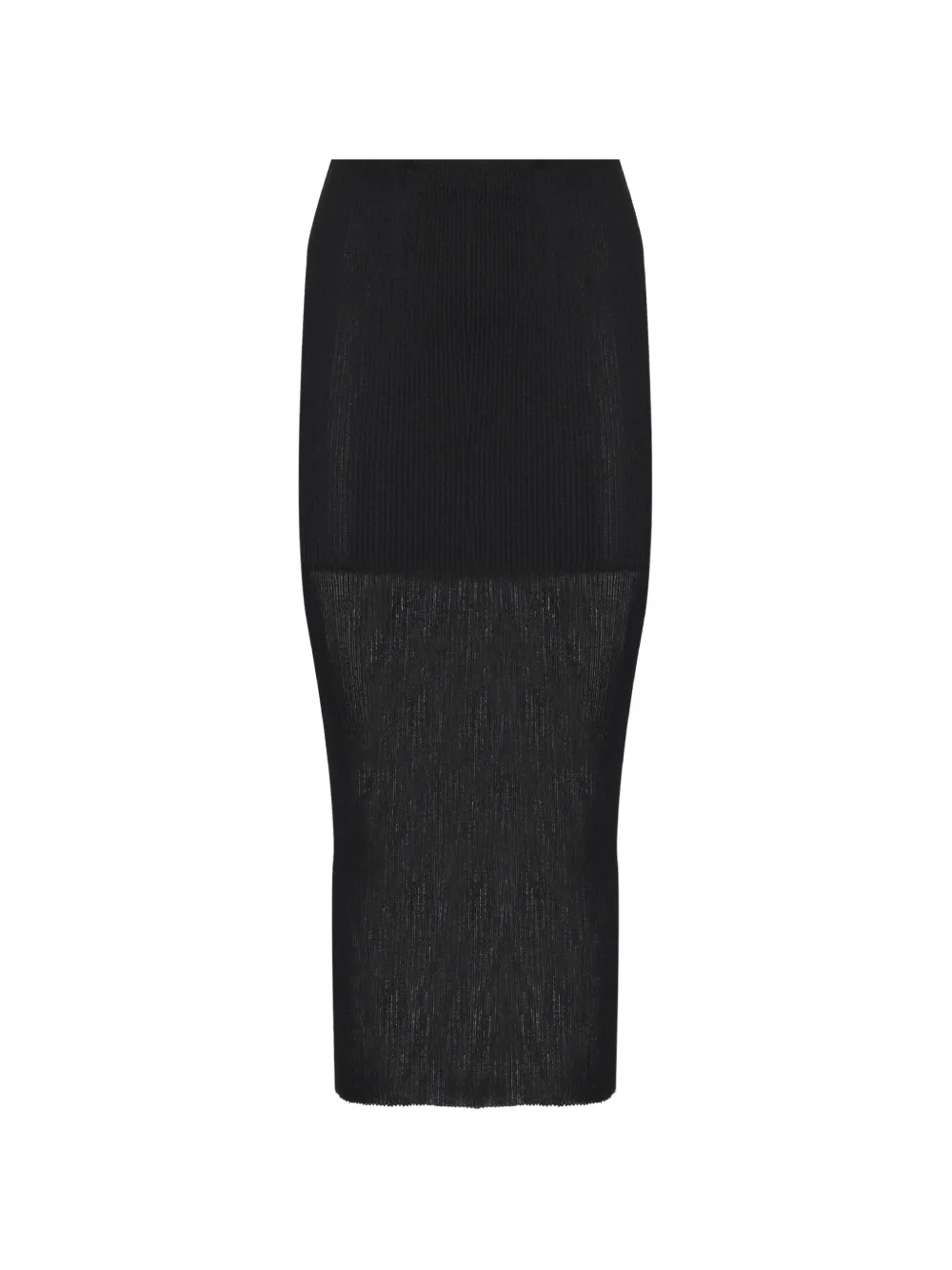 Ribbed Knit Midi Skirt with Semi-Sheer Flare