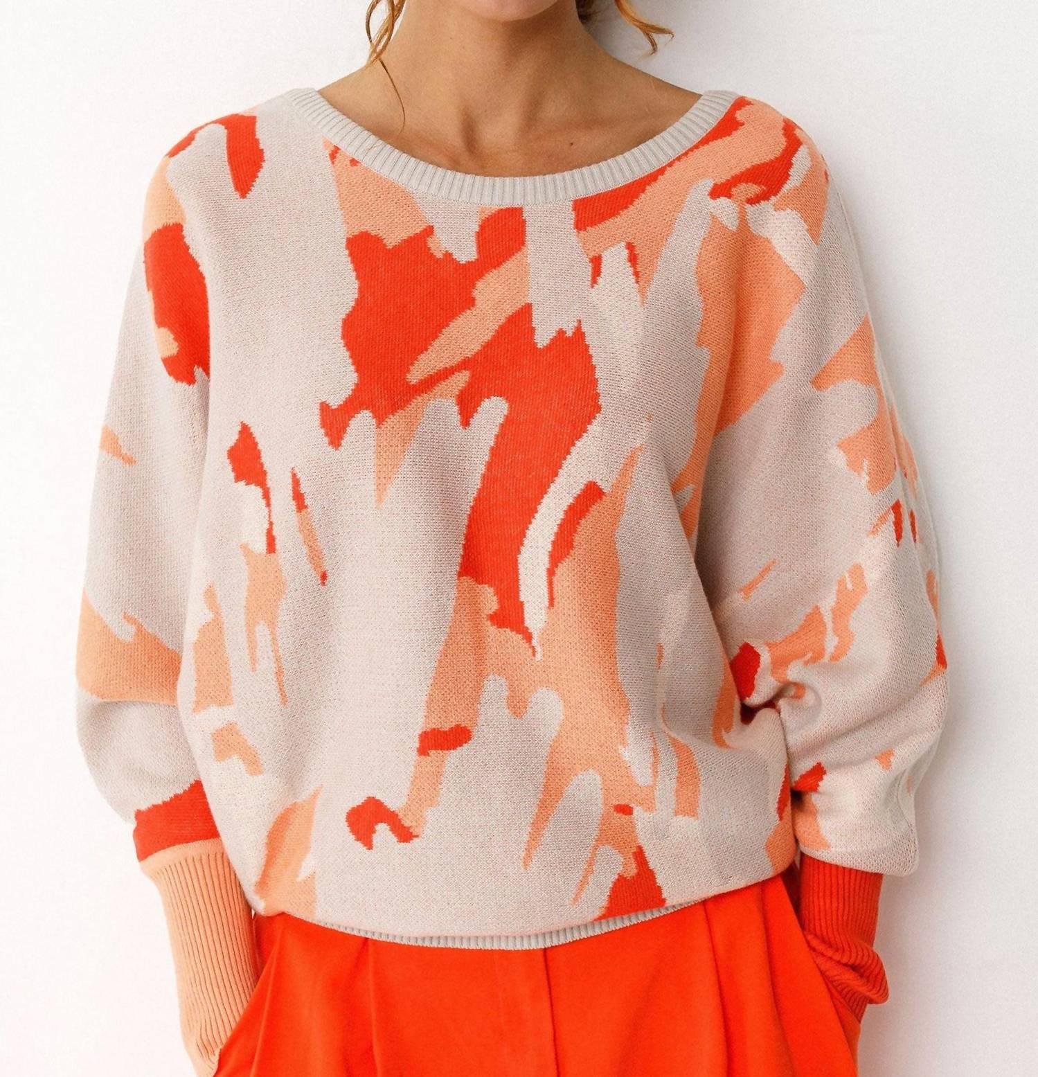Ribbed Knit Sweater In Orange Multi