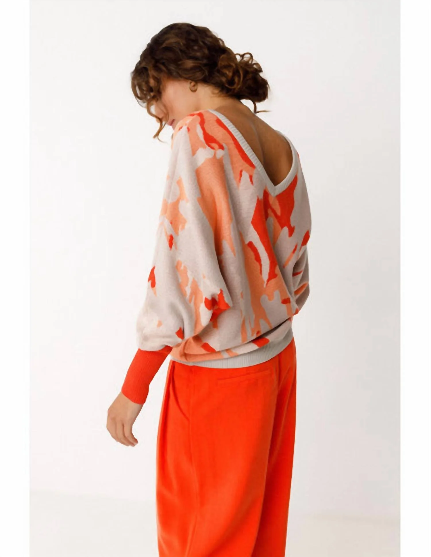 Ribbed Knit Sweater In Orange Multi - Image 2