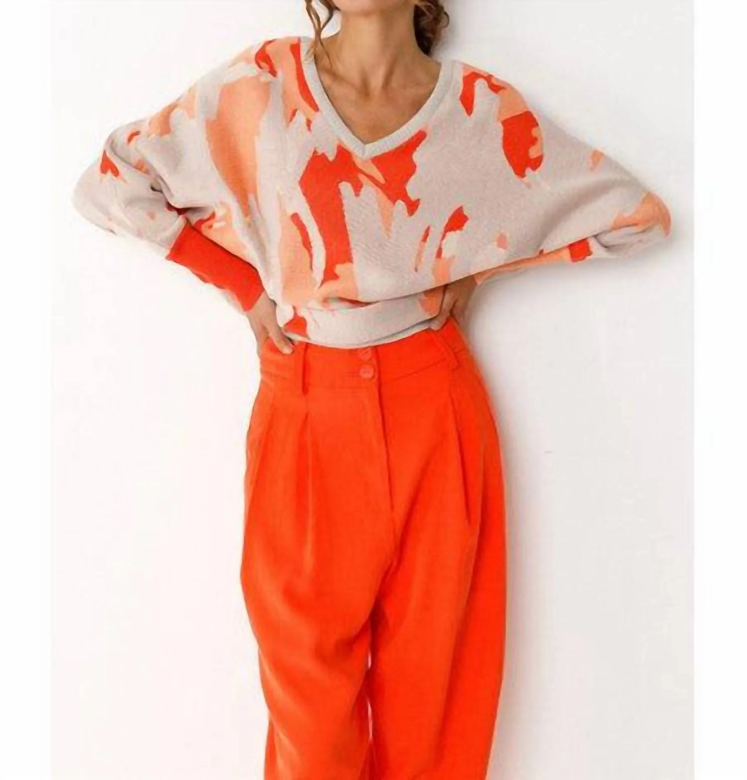 Ribbed Knit Sweater In Orange Multi - Image 3