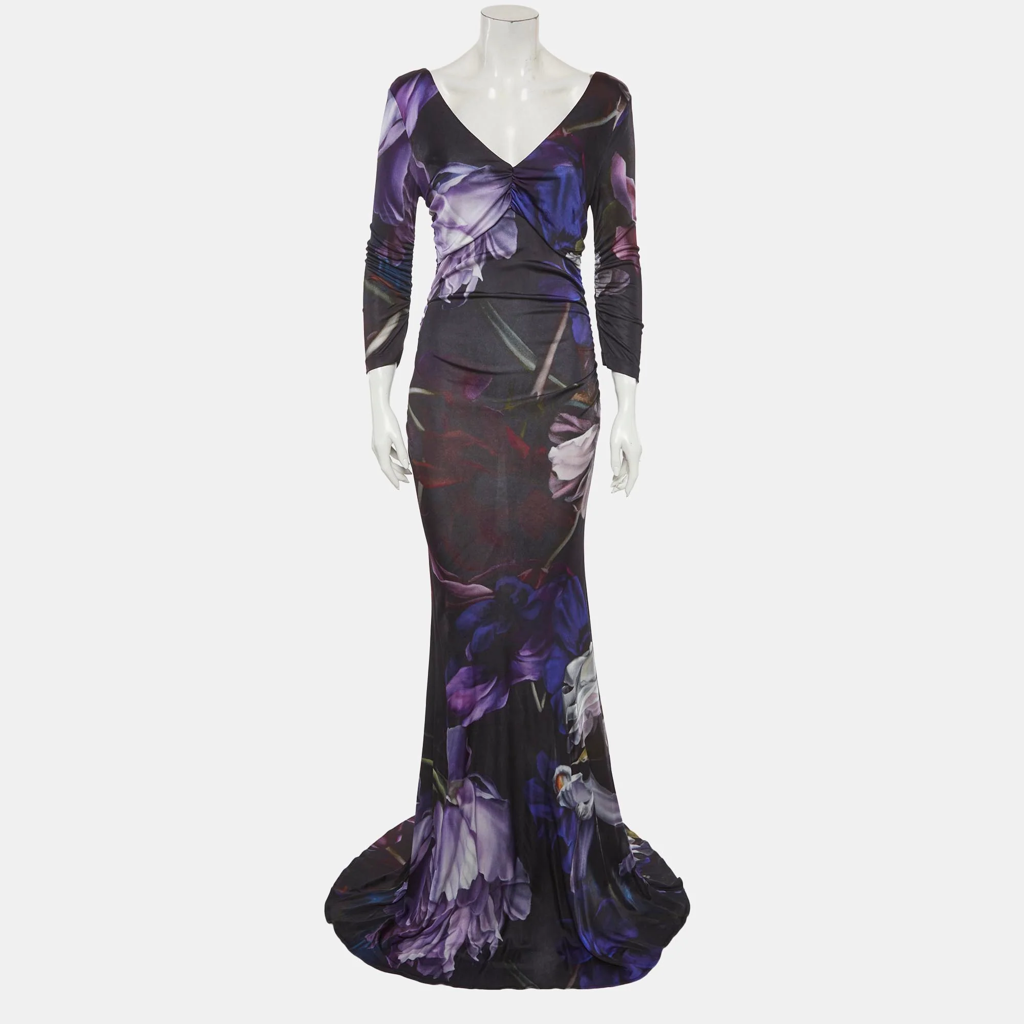 Roberto Cavalli Black Floral Print Jersey Maxi Dress - Image 2