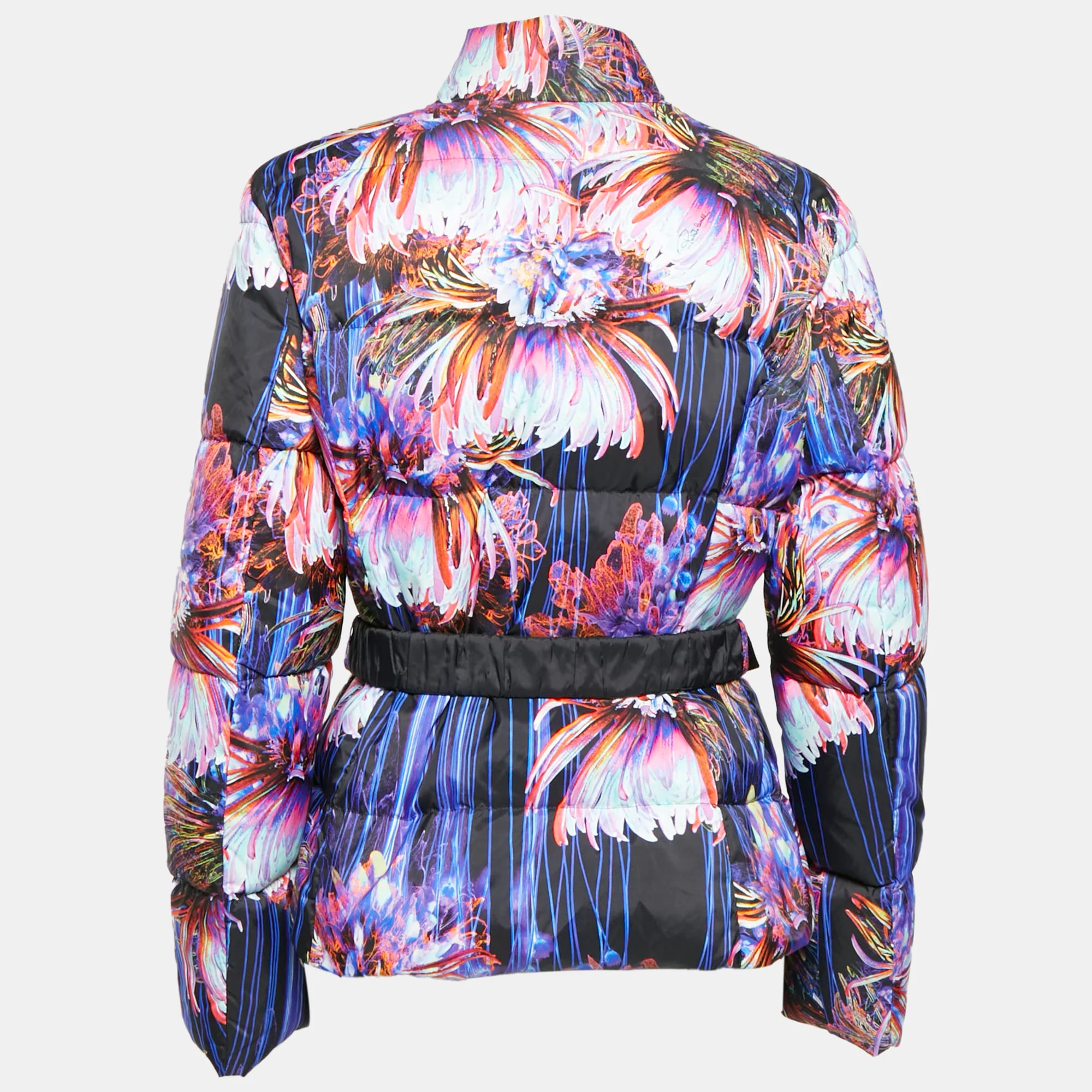 Roberto Cavalli Black Floral Print Nylon Puffer Down Jacket - Image 2
