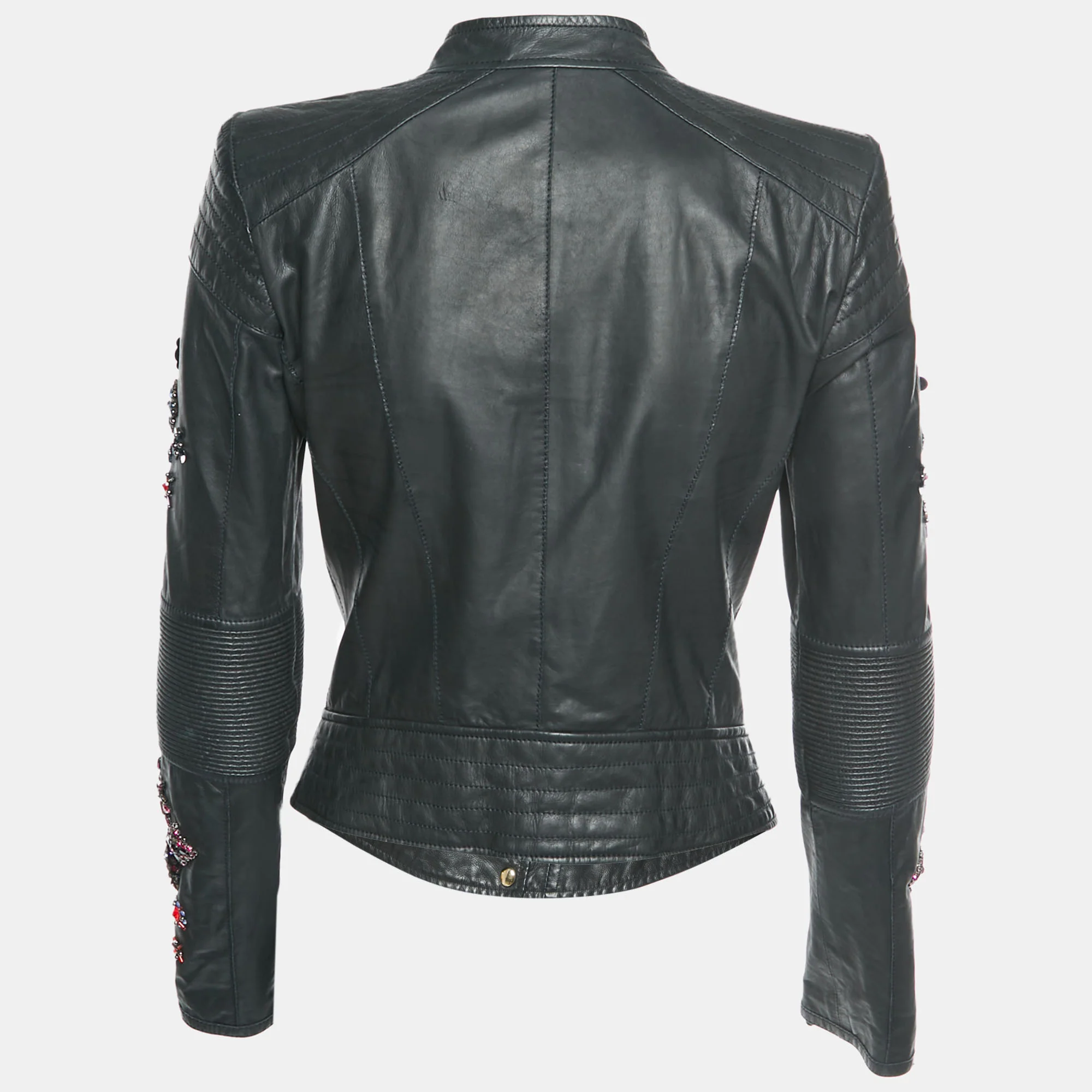 Roberto Cavalli Black Leather Embellished Biker Jacket - Image 2