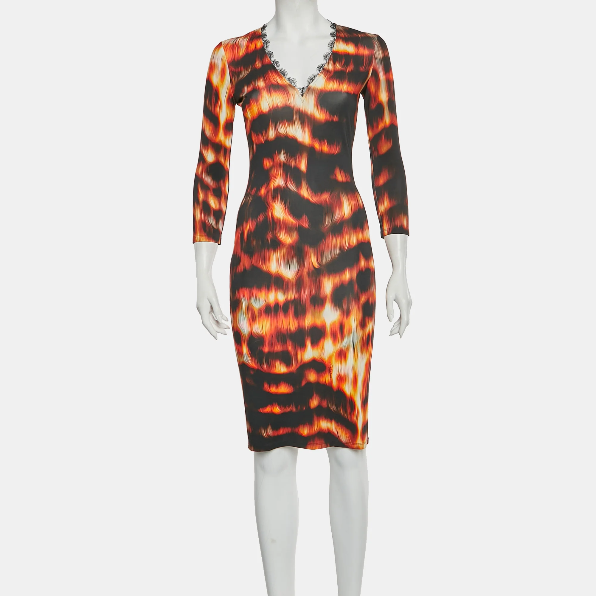 Roberto Cavalli Black/orange Flames Print Jersey Shift Dress - Image 2