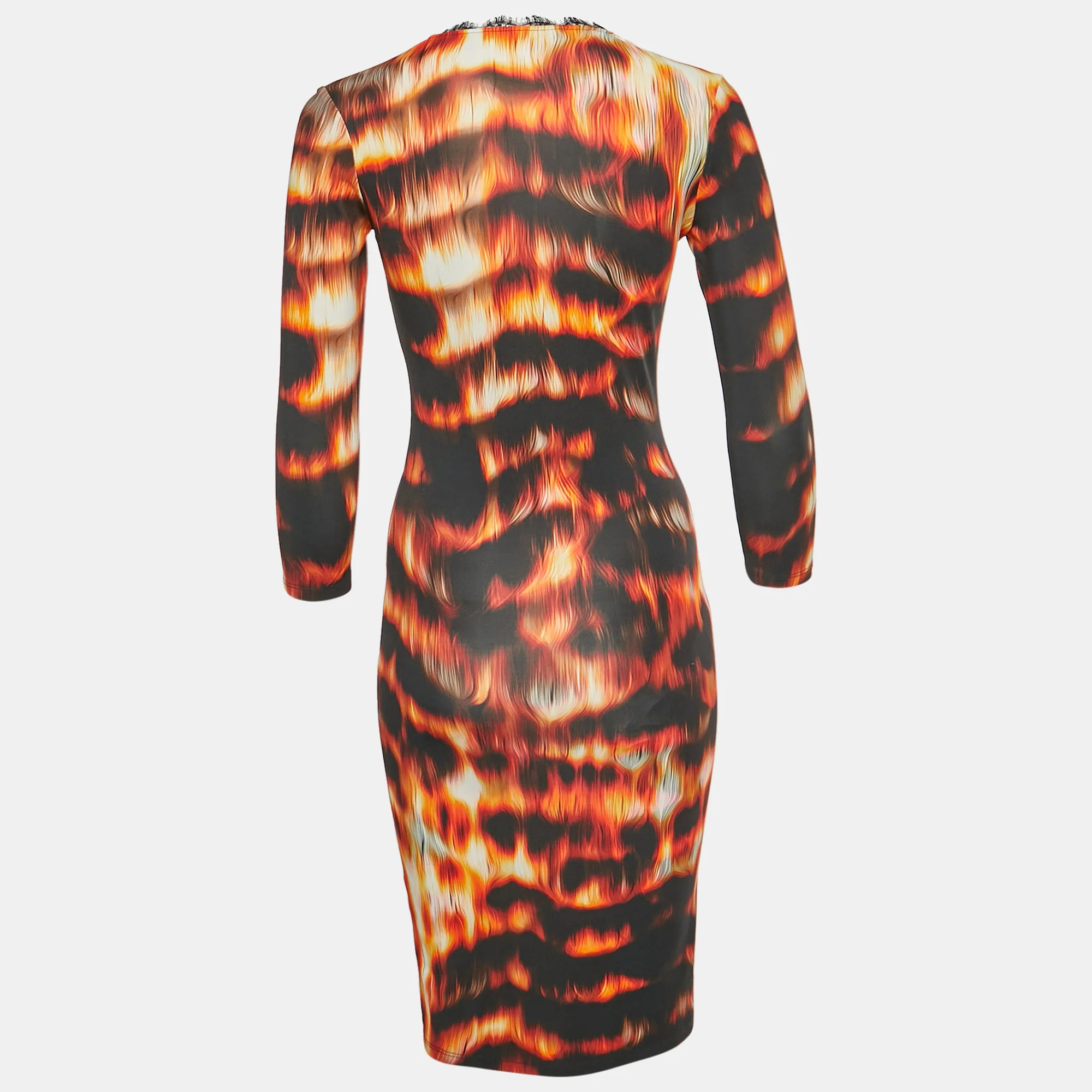 Roberto Cavalli Black/orange Flames Print Jersey Shift Dress - Image 3