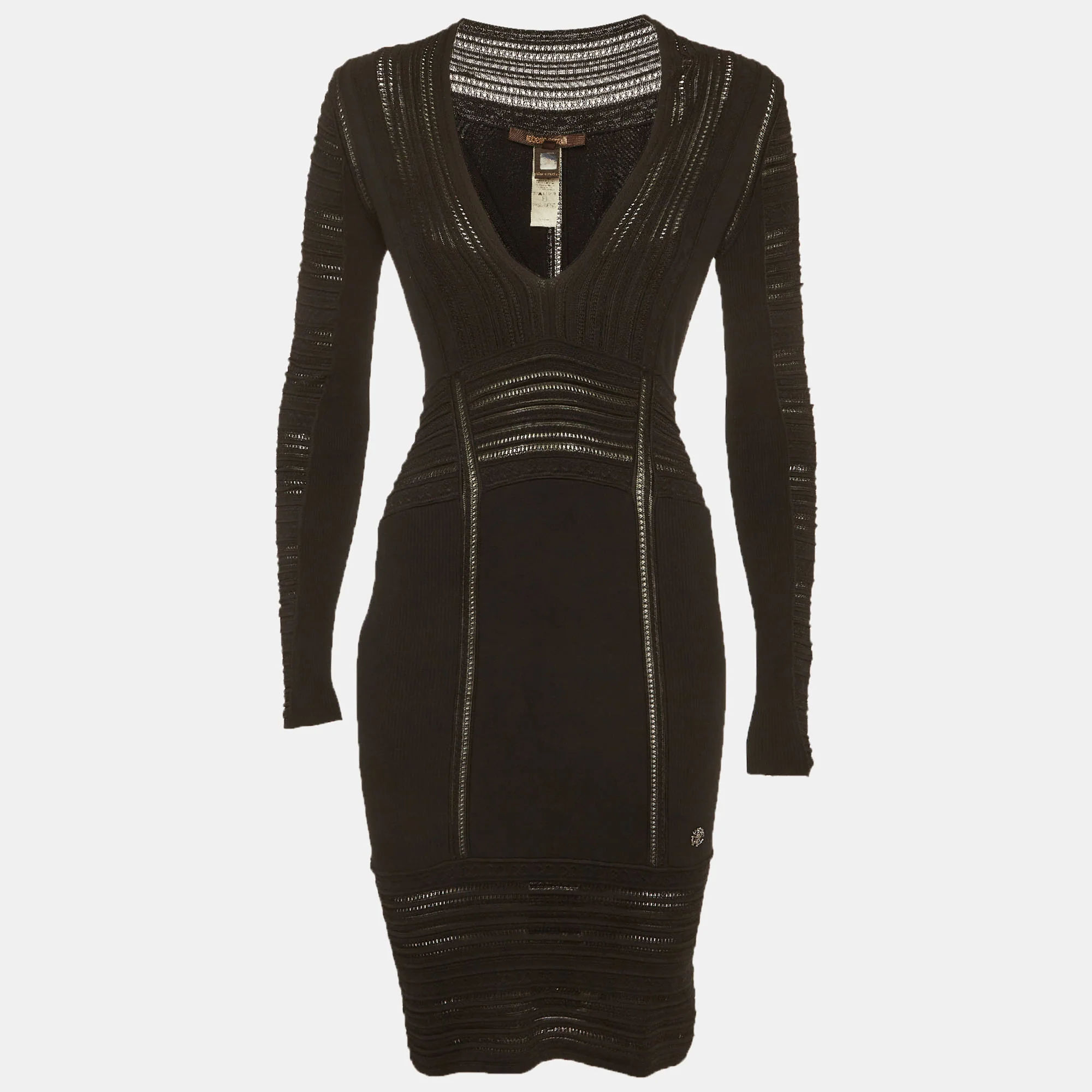 Roberto Cavalli Black Stretch Knit Long Sleeve Dress