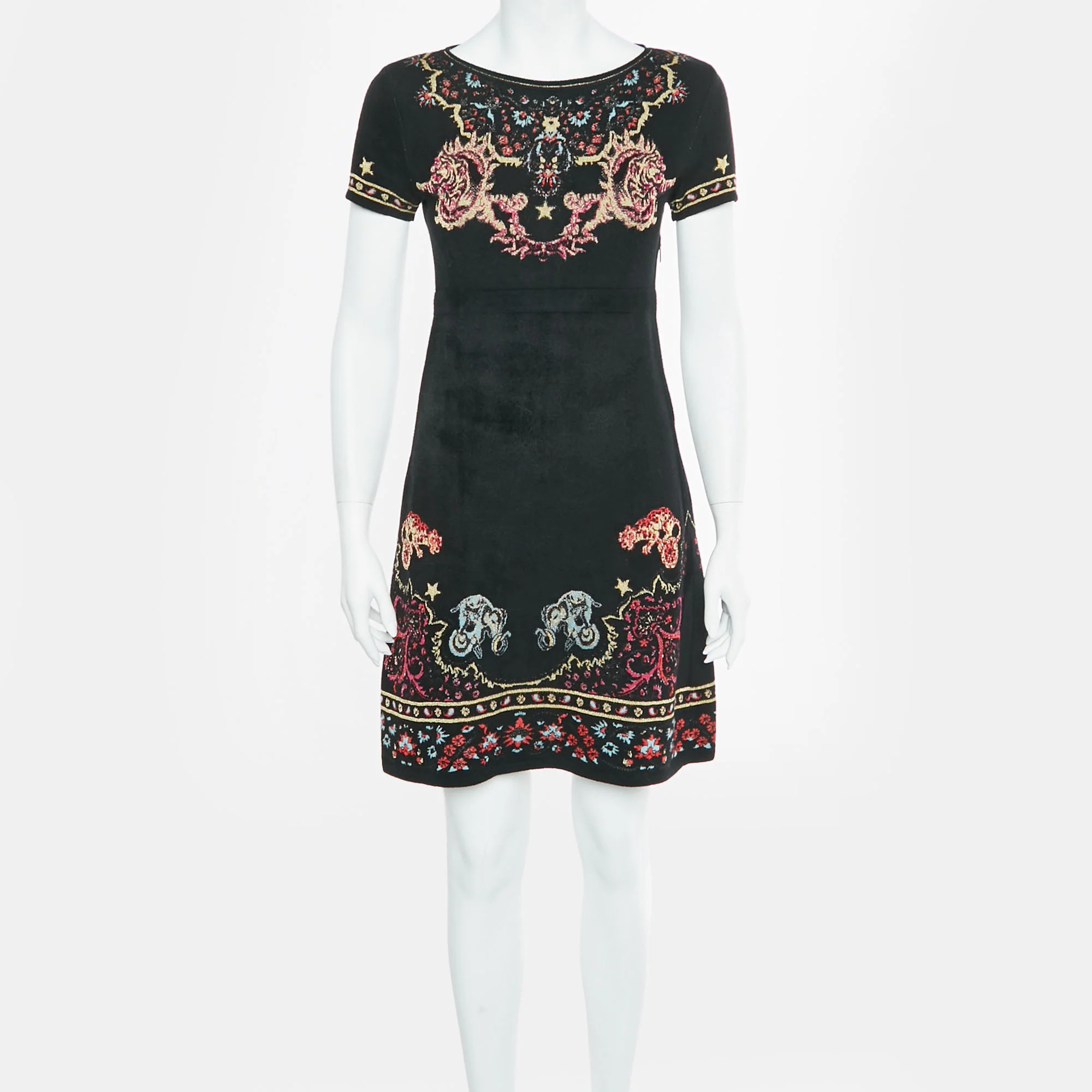 Roberto Cavalli Black Velvet Knit Crewneck Mini Dress - Image 2