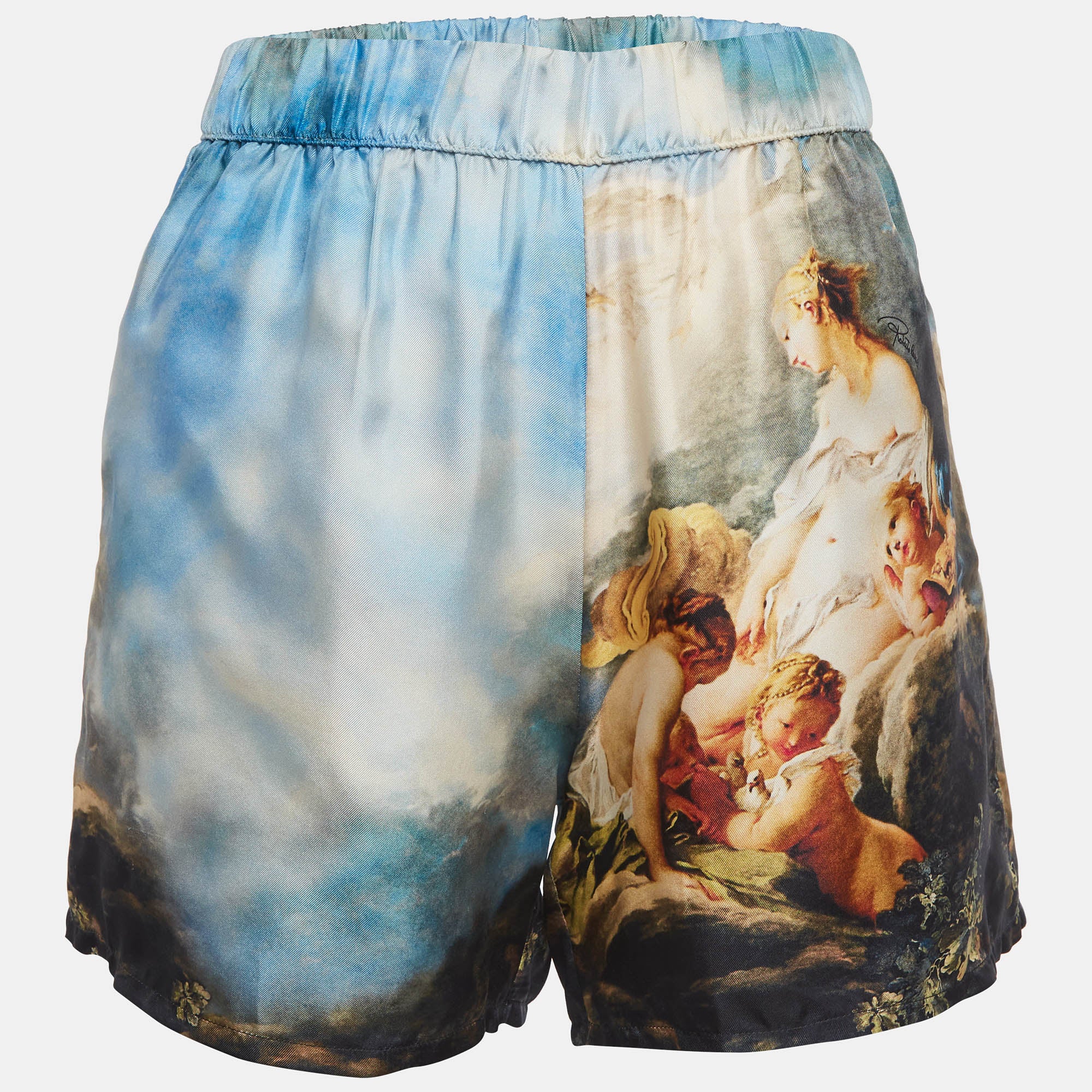 Roberto Cavalli Blue Graphic Print Silk Shorts